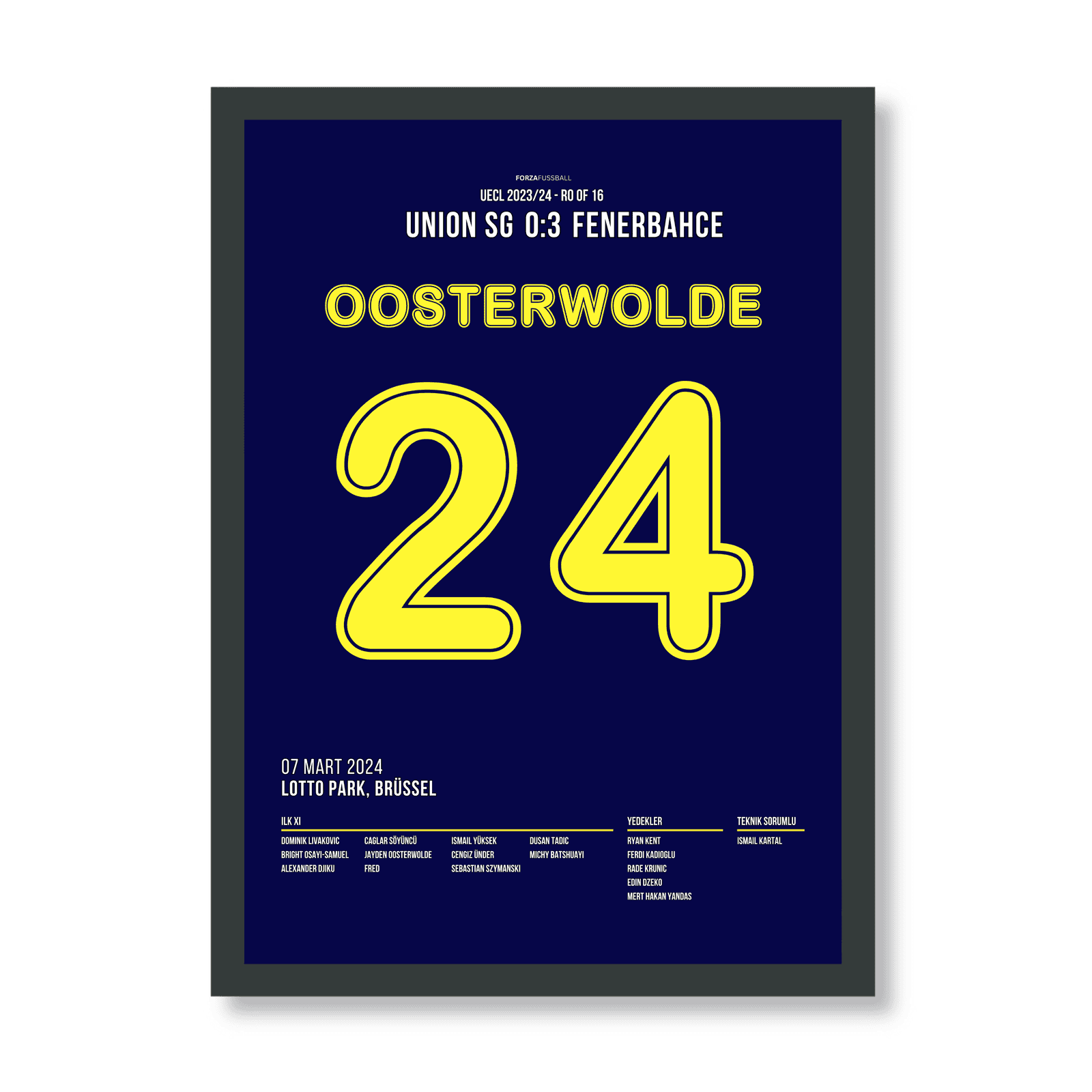 Oosterwolde mit Solo Tor gegen Union SG Fußball Poster mit Rahmen
