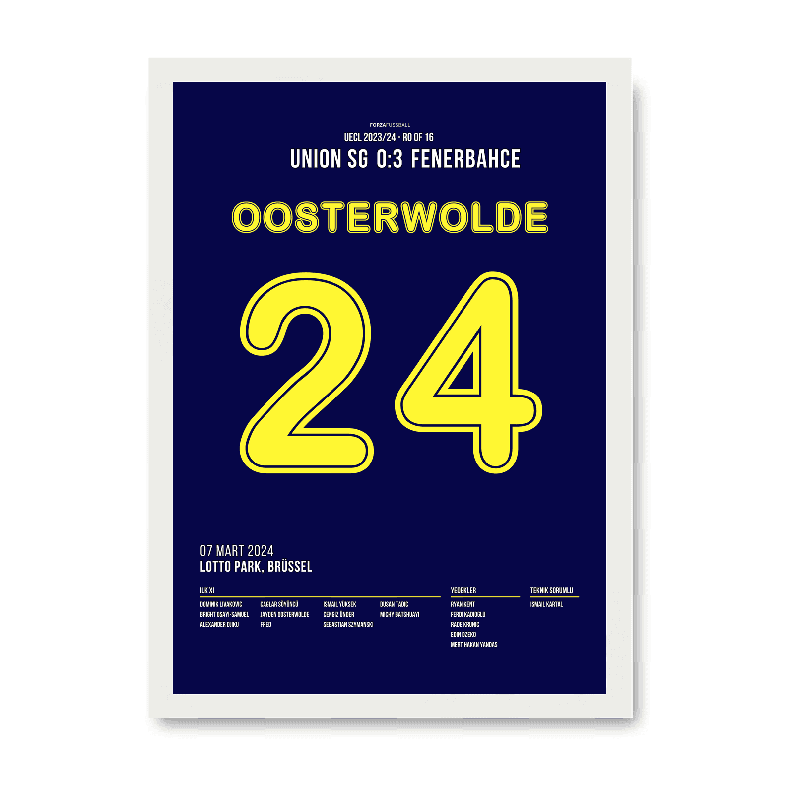Oosterwolde mit Solo Tor gegen Union SG Fußball Poster mit Rahmen