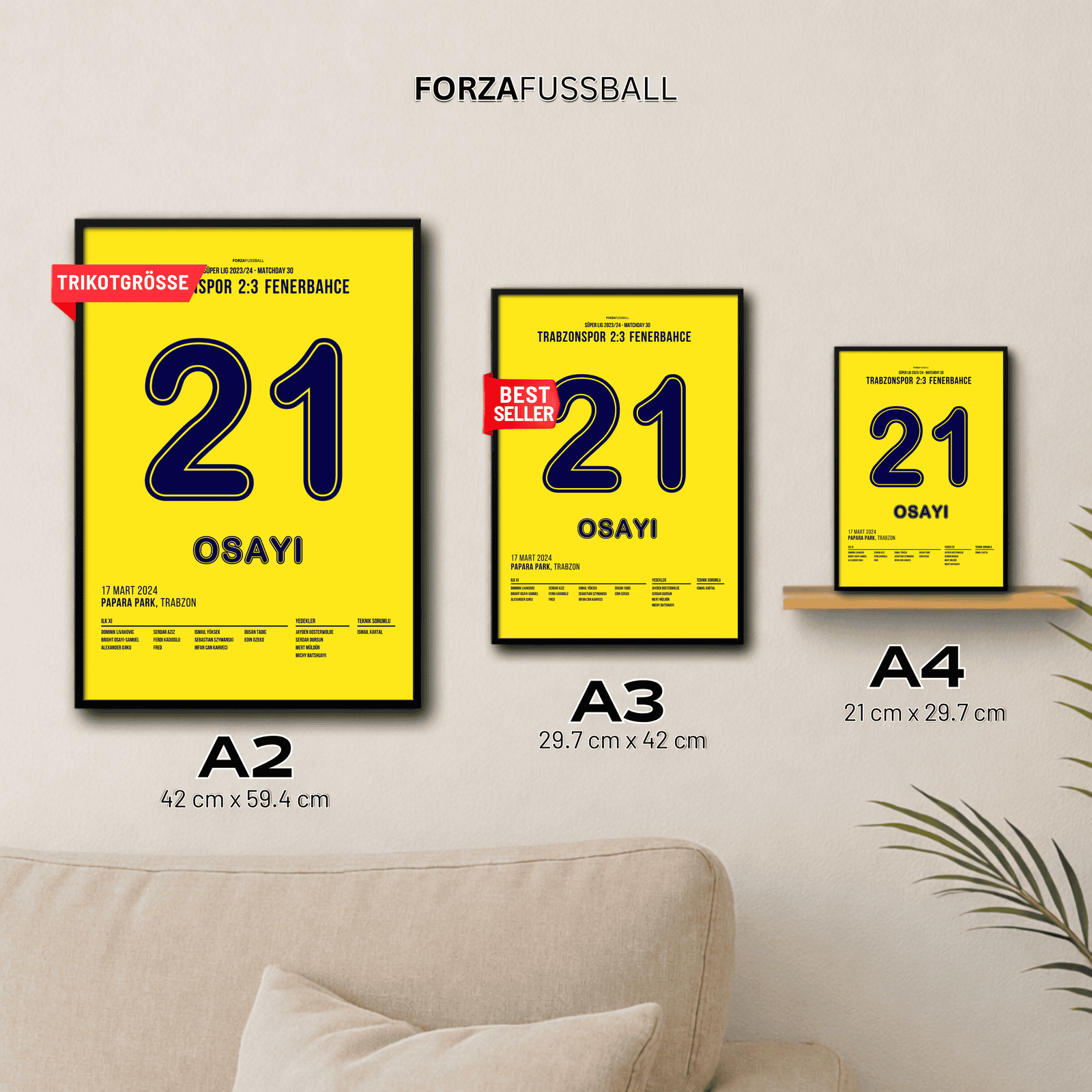 Osayi-Samuel kämpft für Fenerbahce´s Farben in Trabzon Fußball Poster mit Rahmen