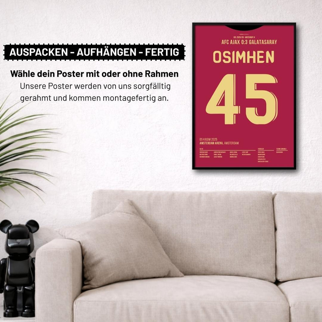 Victor Osimhens Hattrick-Gala in Amsterdam Fußball Poster mit Rahmen
