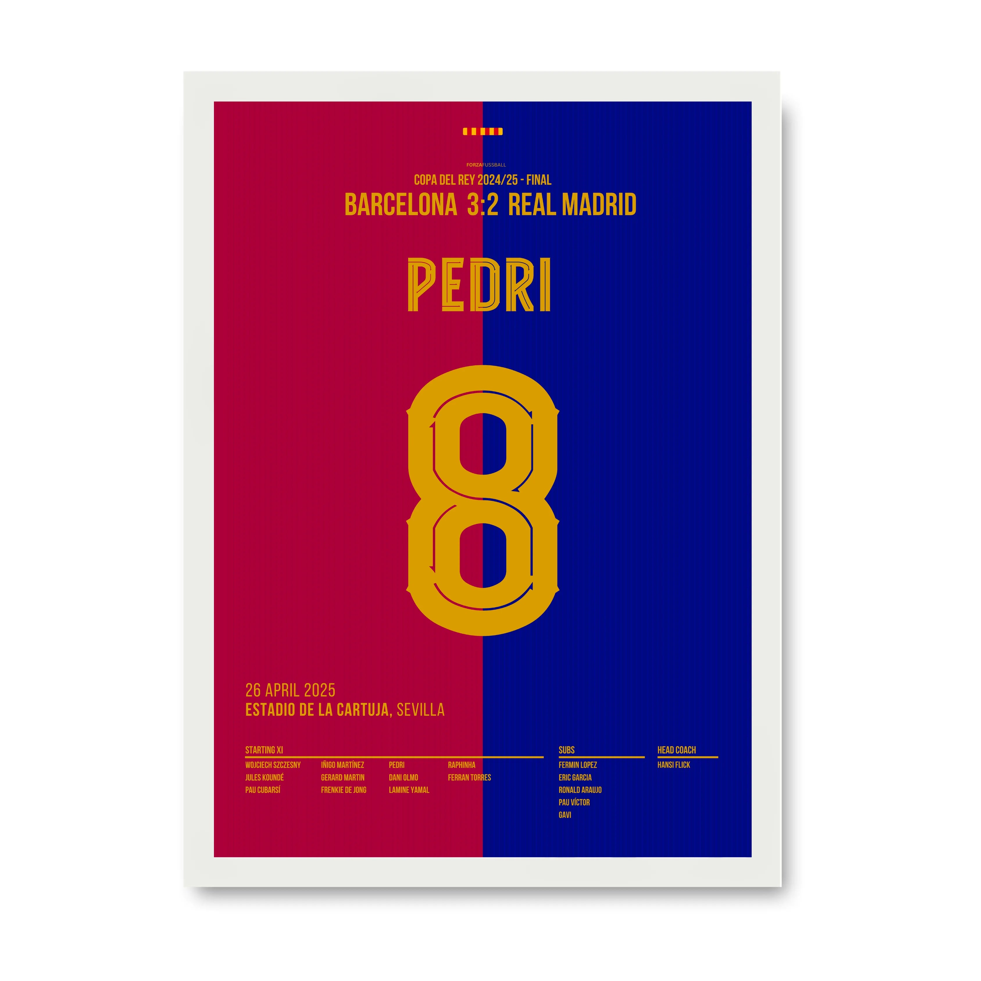 Pedri mit Traumtor im Copa Finale gegen Real Madrid Fußball Poster mit Rahmen