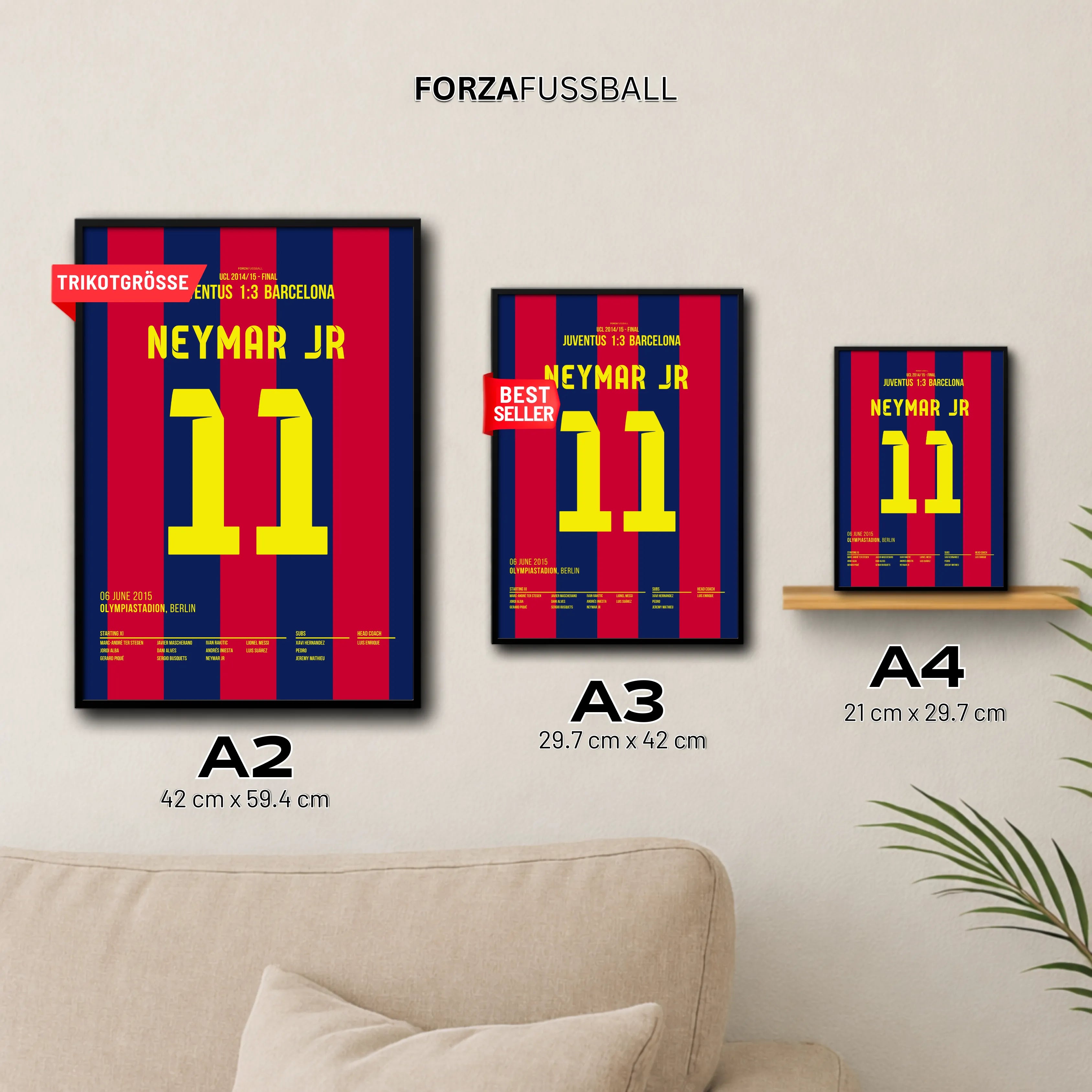 Neymar sichert Barca das Triple gegen Juve Fußball Poster mit Rahmen
