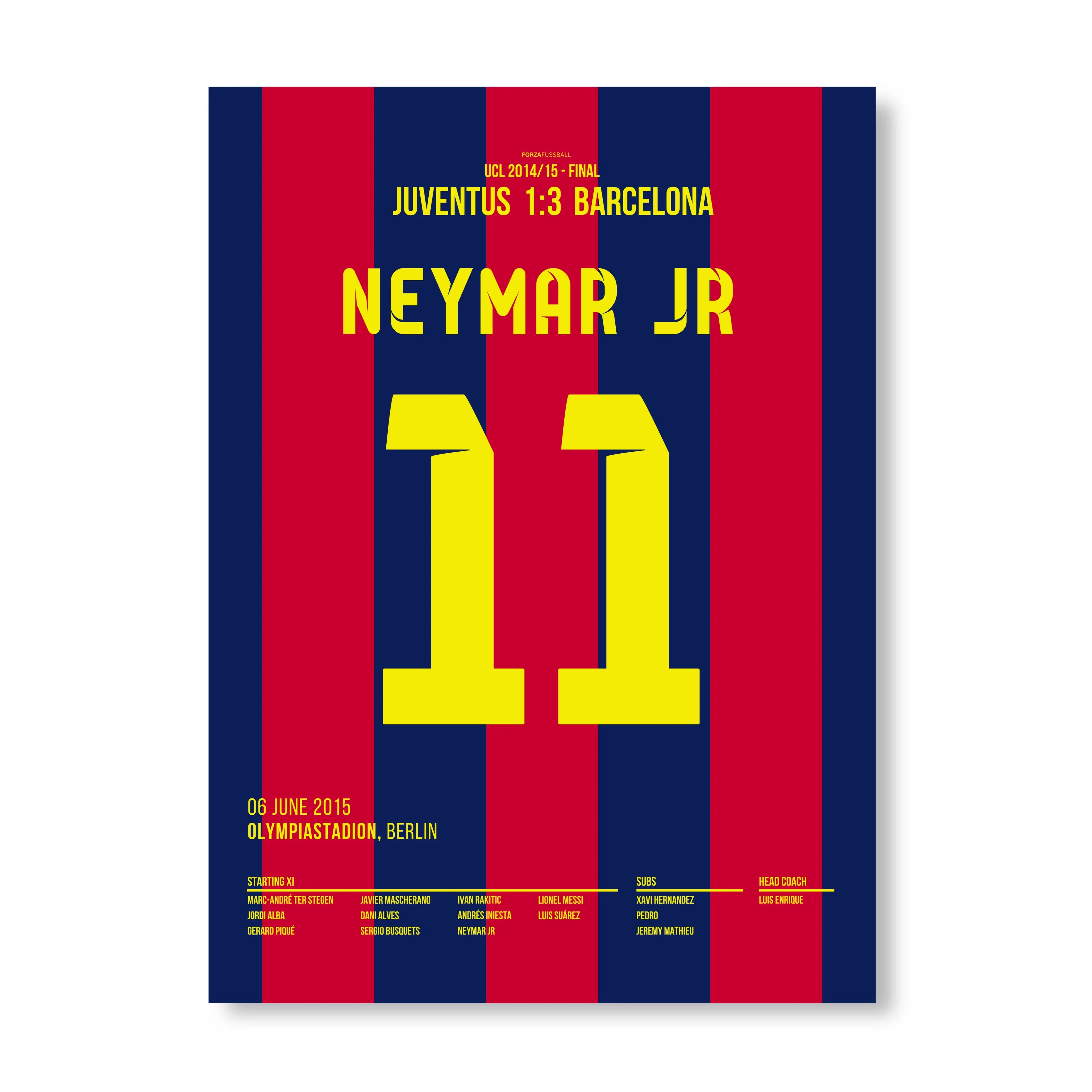 Neymar sichert Barca das Triple gegen Juve Fußball Poster mit Rahmen