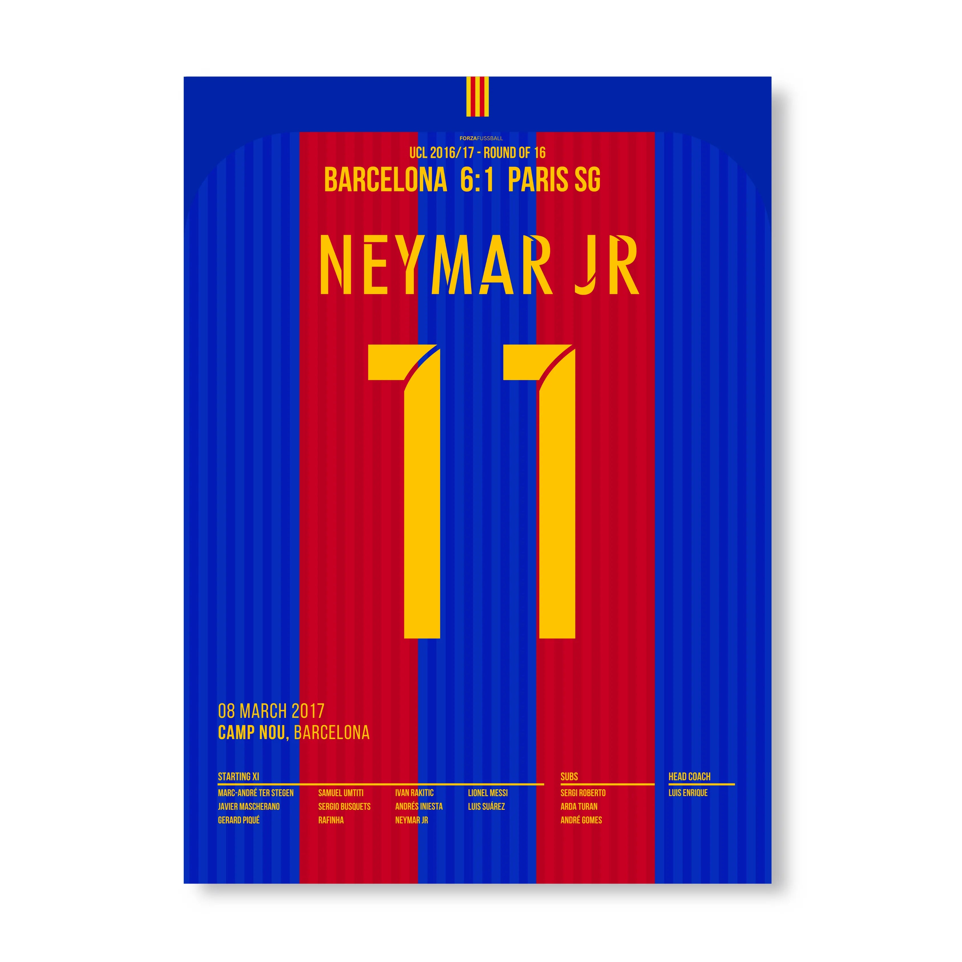 Neymar führt Barca zur historischen Remontada gegen PSG Fußball Poster mit Rahmen