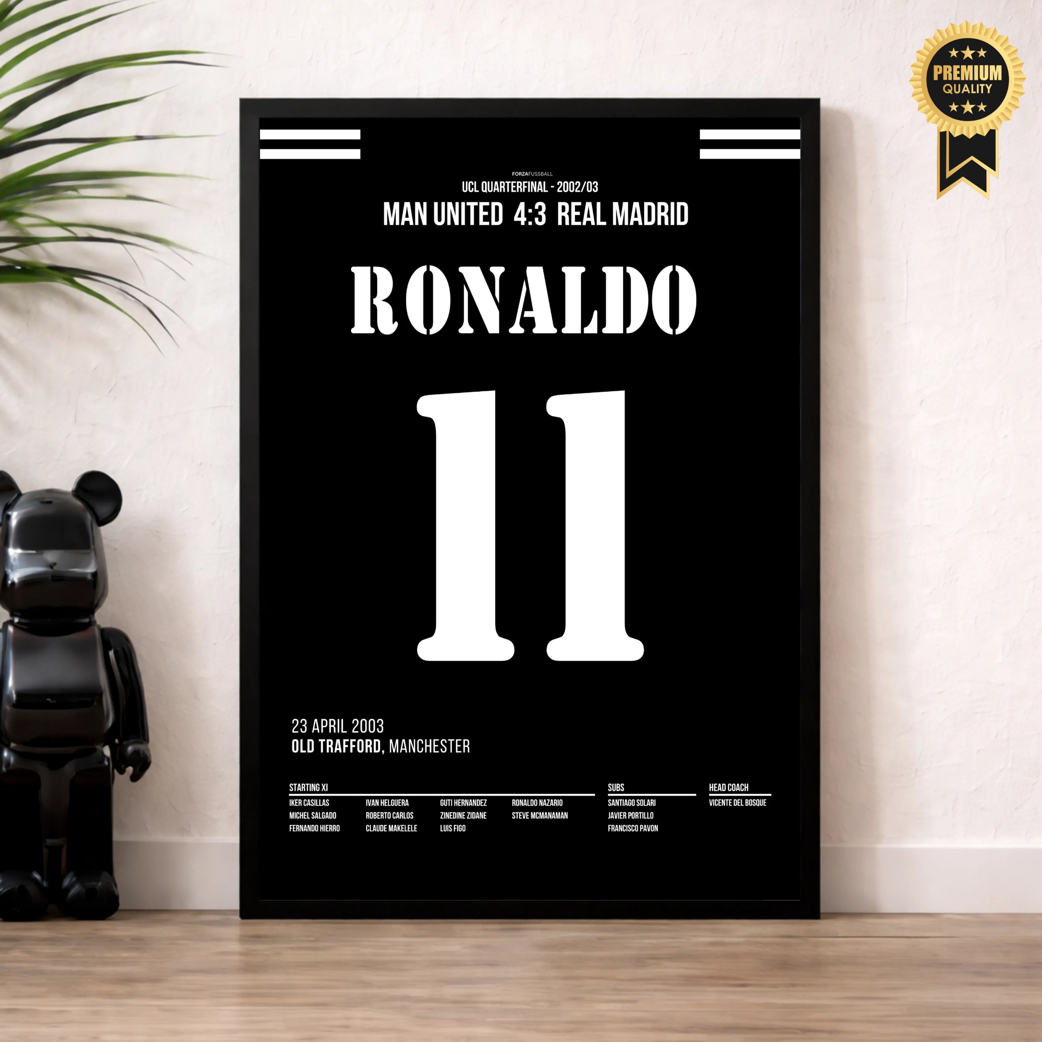 Ronaldo Nazario mit Standing Ovation Hattrick im Old Trafford Fußball Poster mit Rahmen