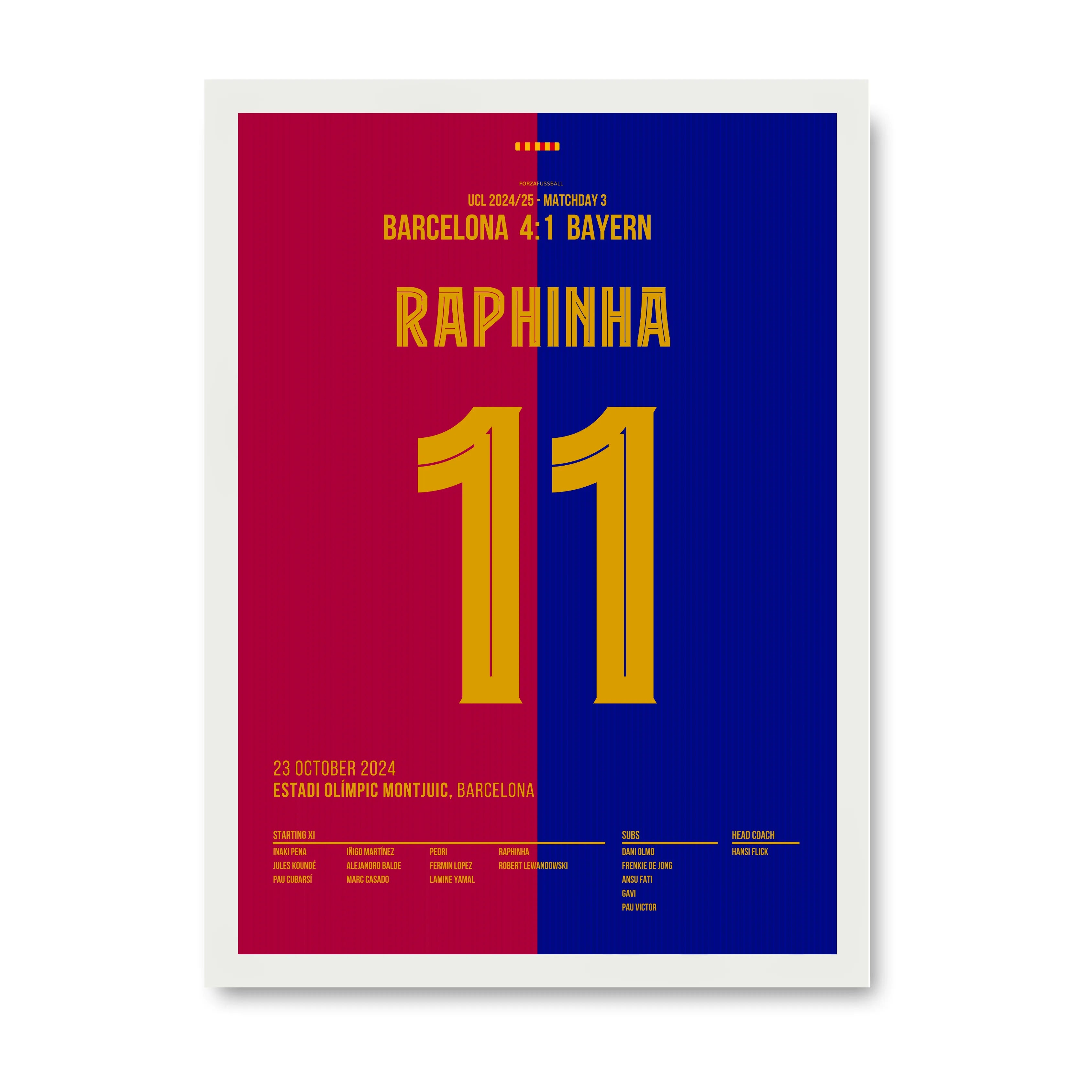 Raphinha schnürt einen Hattrick gegen Bayern Fußball Poster mit Rahmen