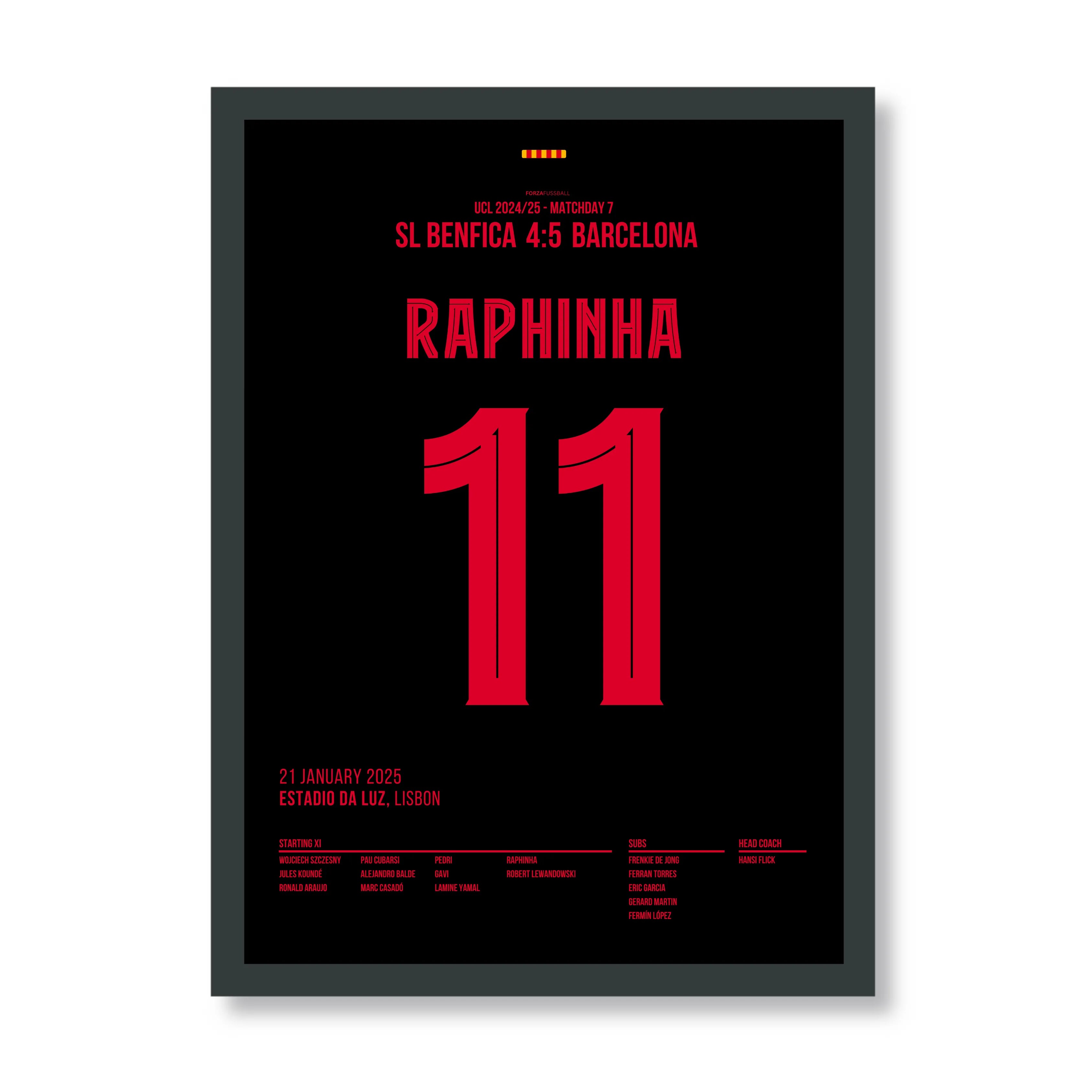 Raphinha knipst Benfica in der 96. das Licht aus Fußball Poster mit Rahmen