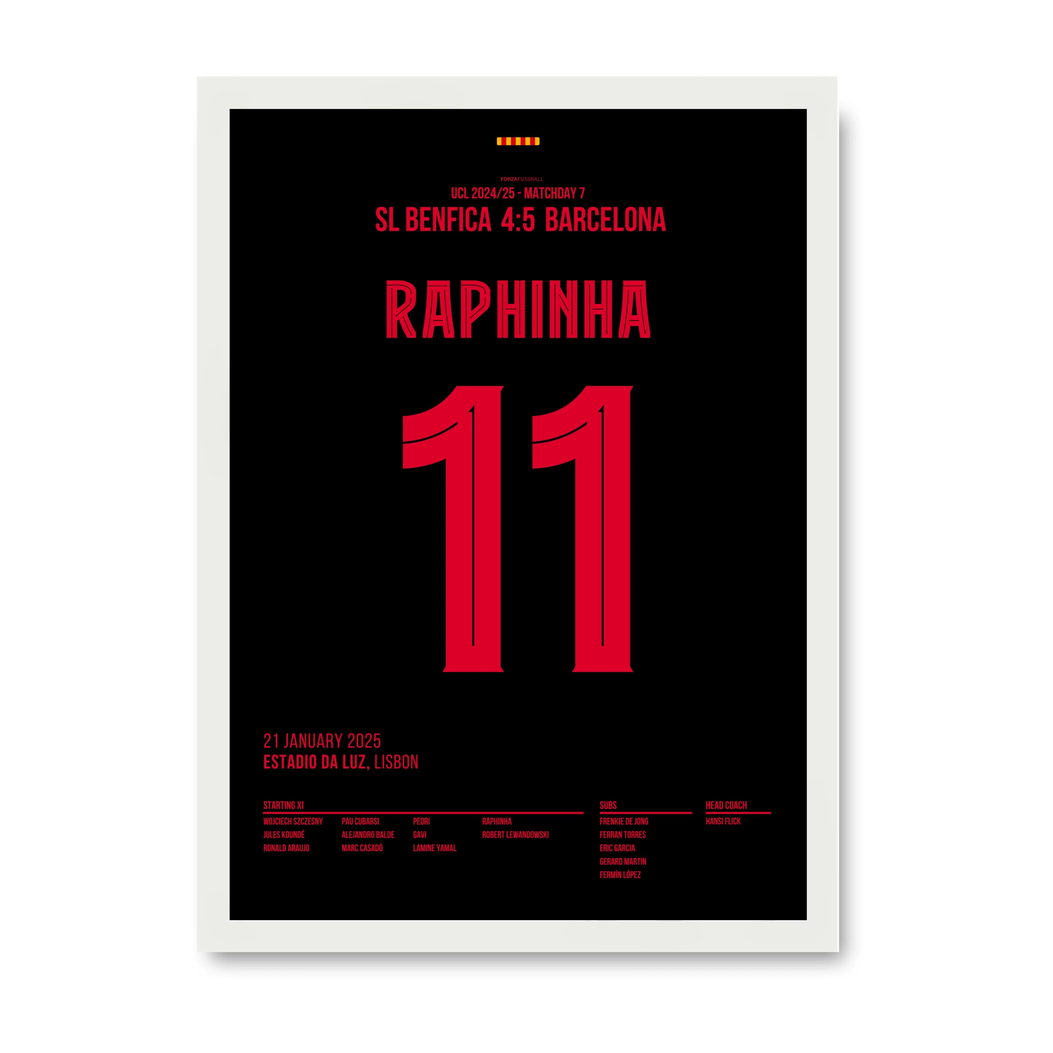 Raphinha knipst Benfica in der 96. das Licht aus Fußball Poster mit Rahmen