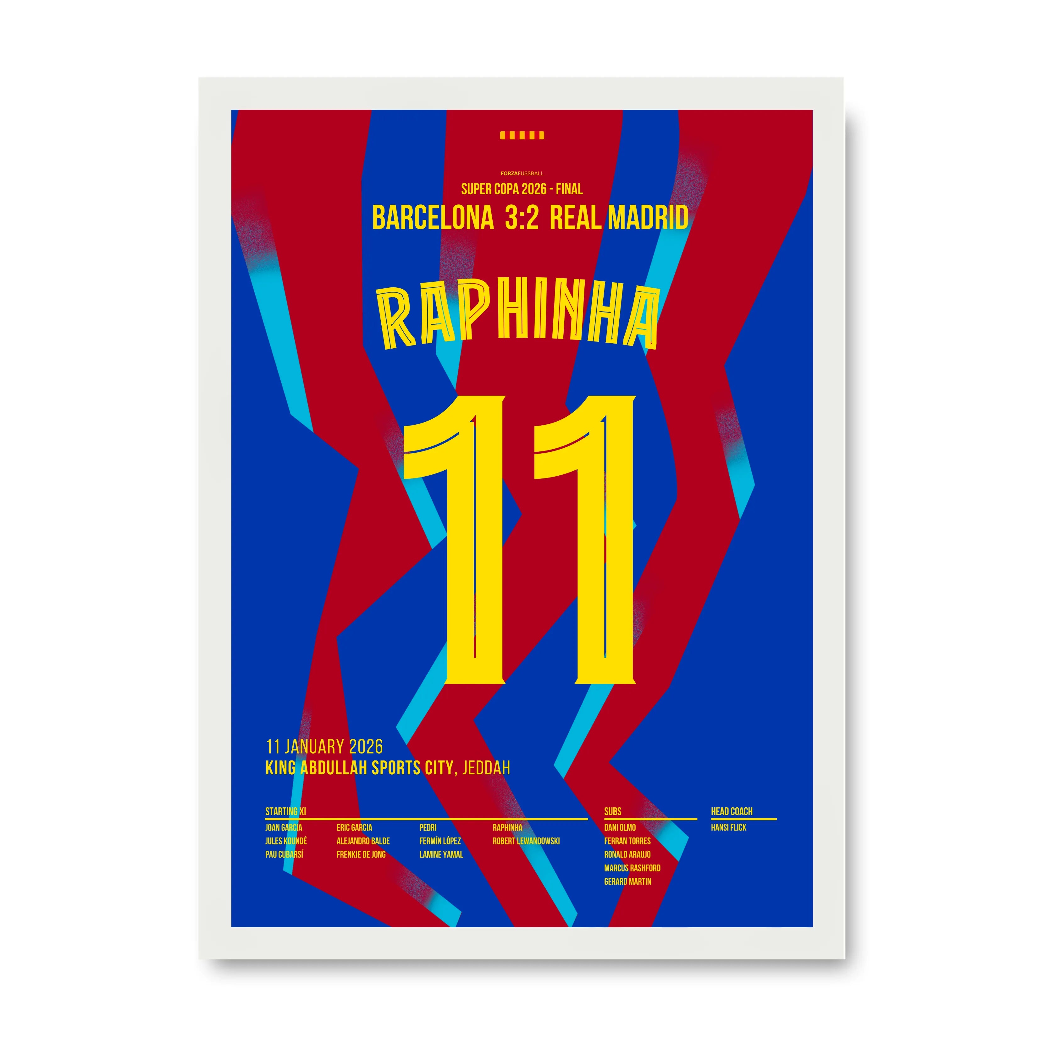 Raphinha führt Barca zum Super Copa Sieg gegen Real Fußball Poster mit Rahmen