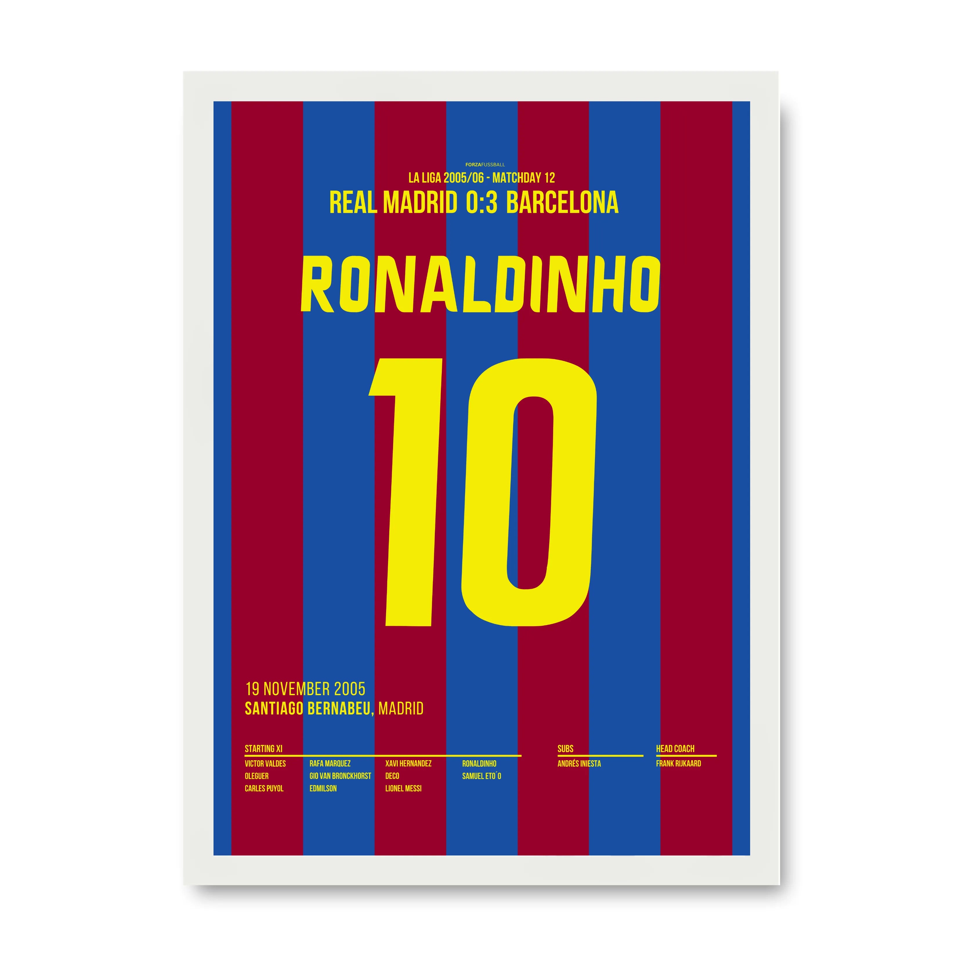 Ronaldinho bekommt Standing Ovations im Bernabeu Fußball Poster mit Rahmen