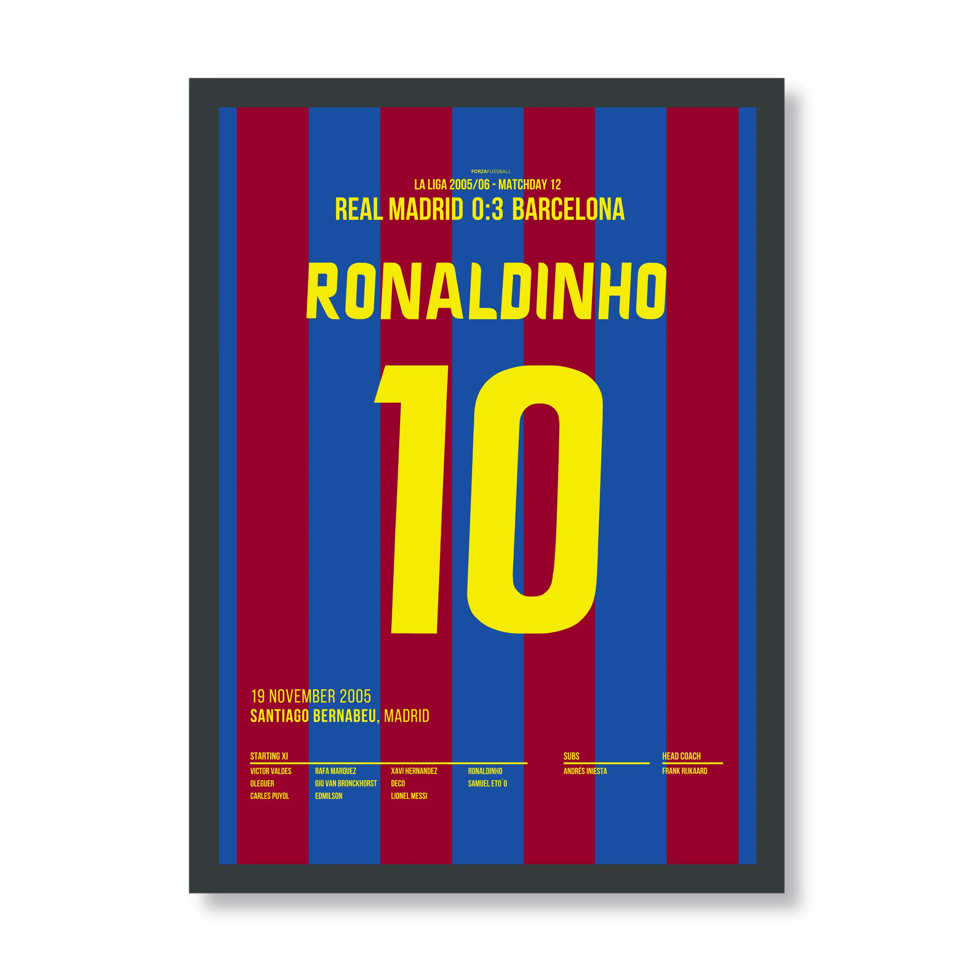 Ronaldinho bekommt Standing Ovations im Bernabeu Fußball Poster mit Rahmen