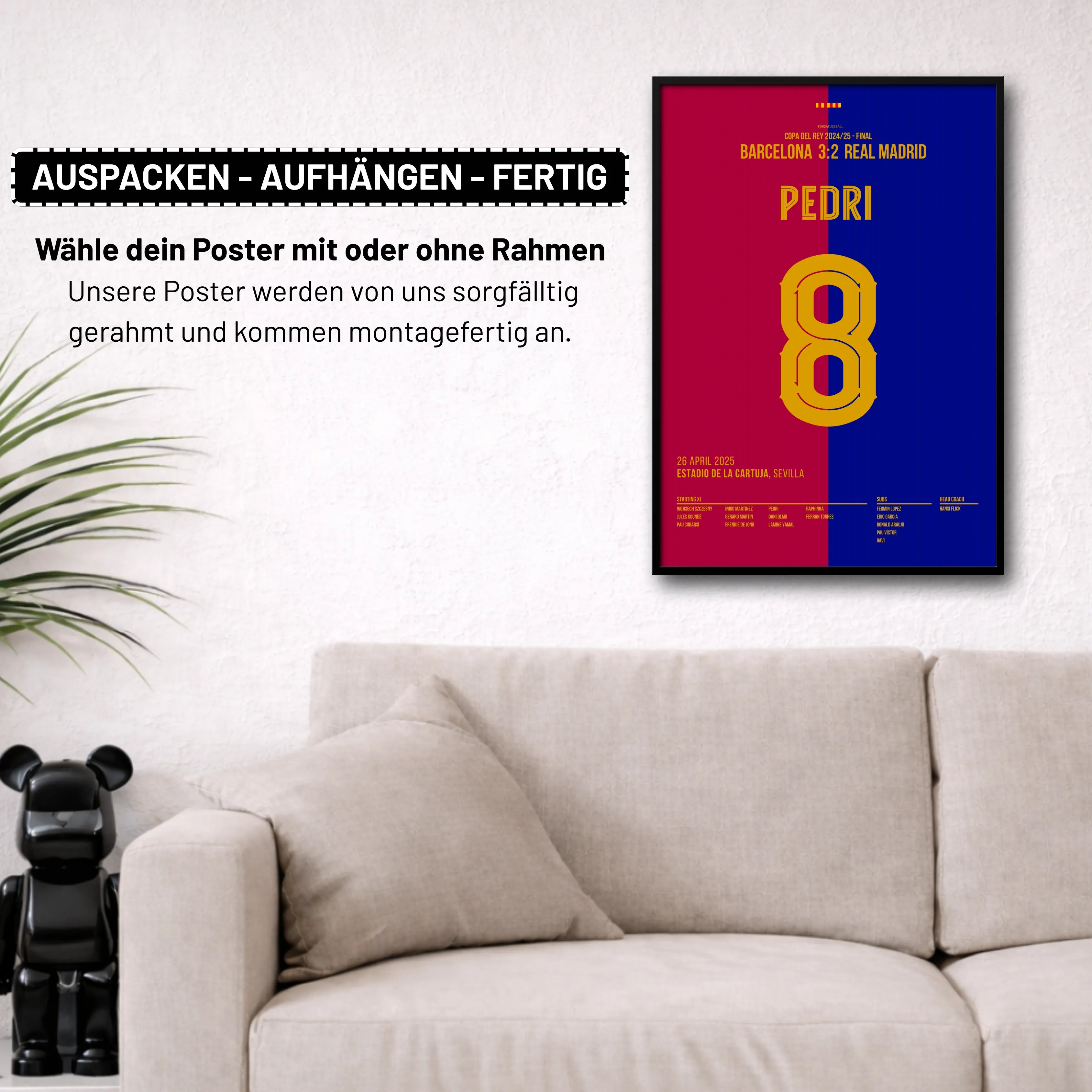 Pedri mit Traumtor im Copa Finale gegen Real Madrid Fußball Poster mit Rahmen