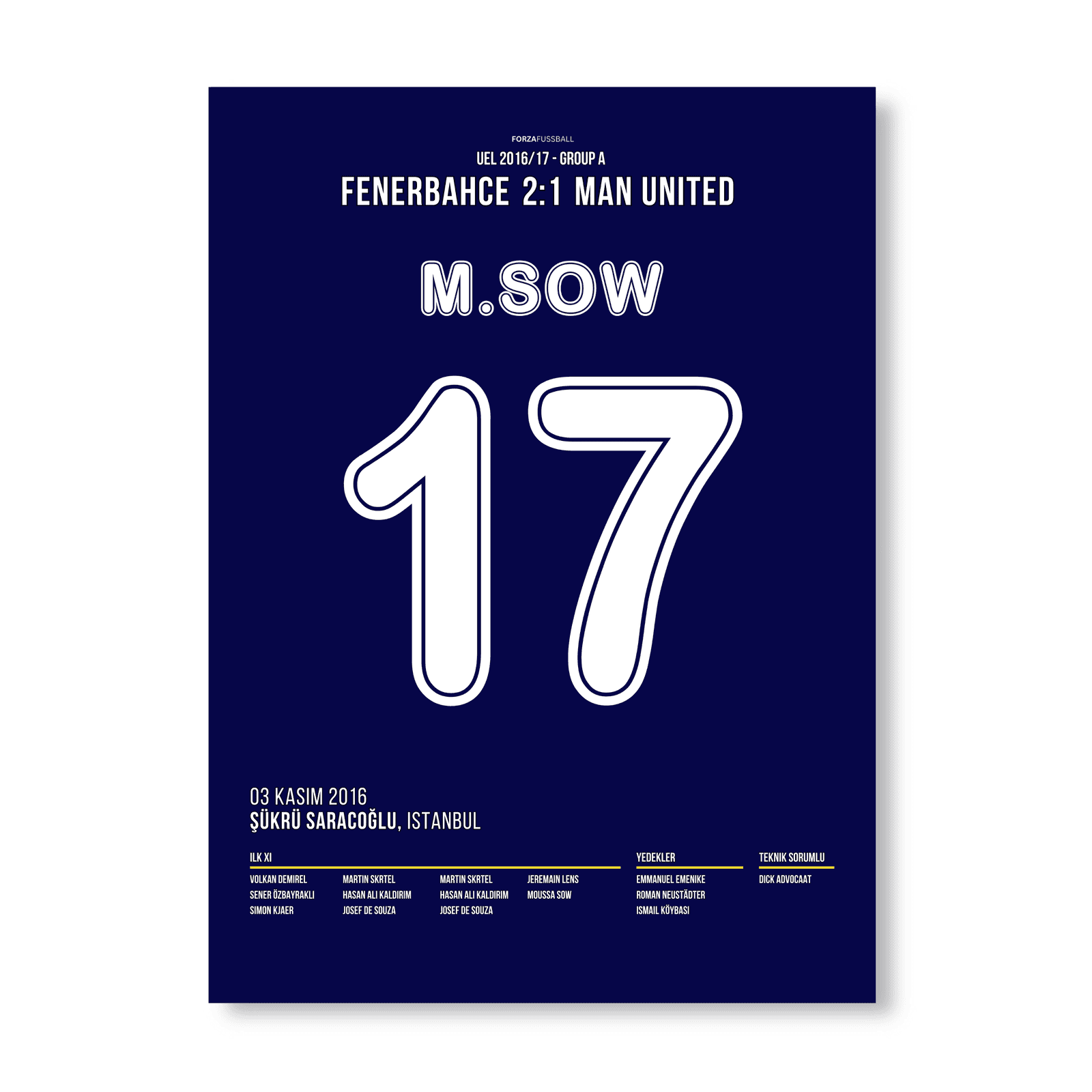 Moussa Sow mit dem Fallrückzieher Tor gegen ManU Fußball Poster mit Rahmen