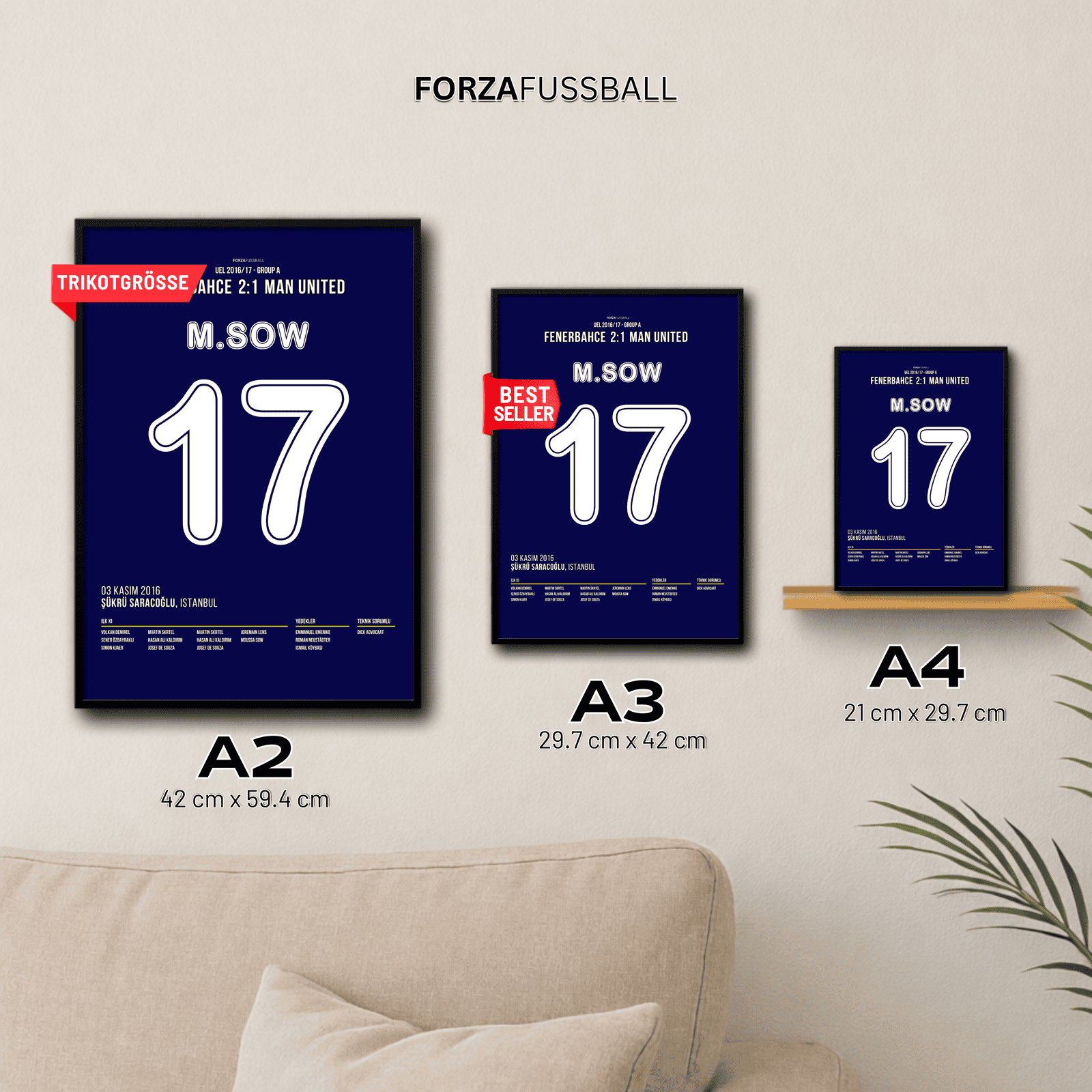Moussa Sow mit dem Fallrückzieher Tor gegen ManU Fußball Poster mit Rahmen