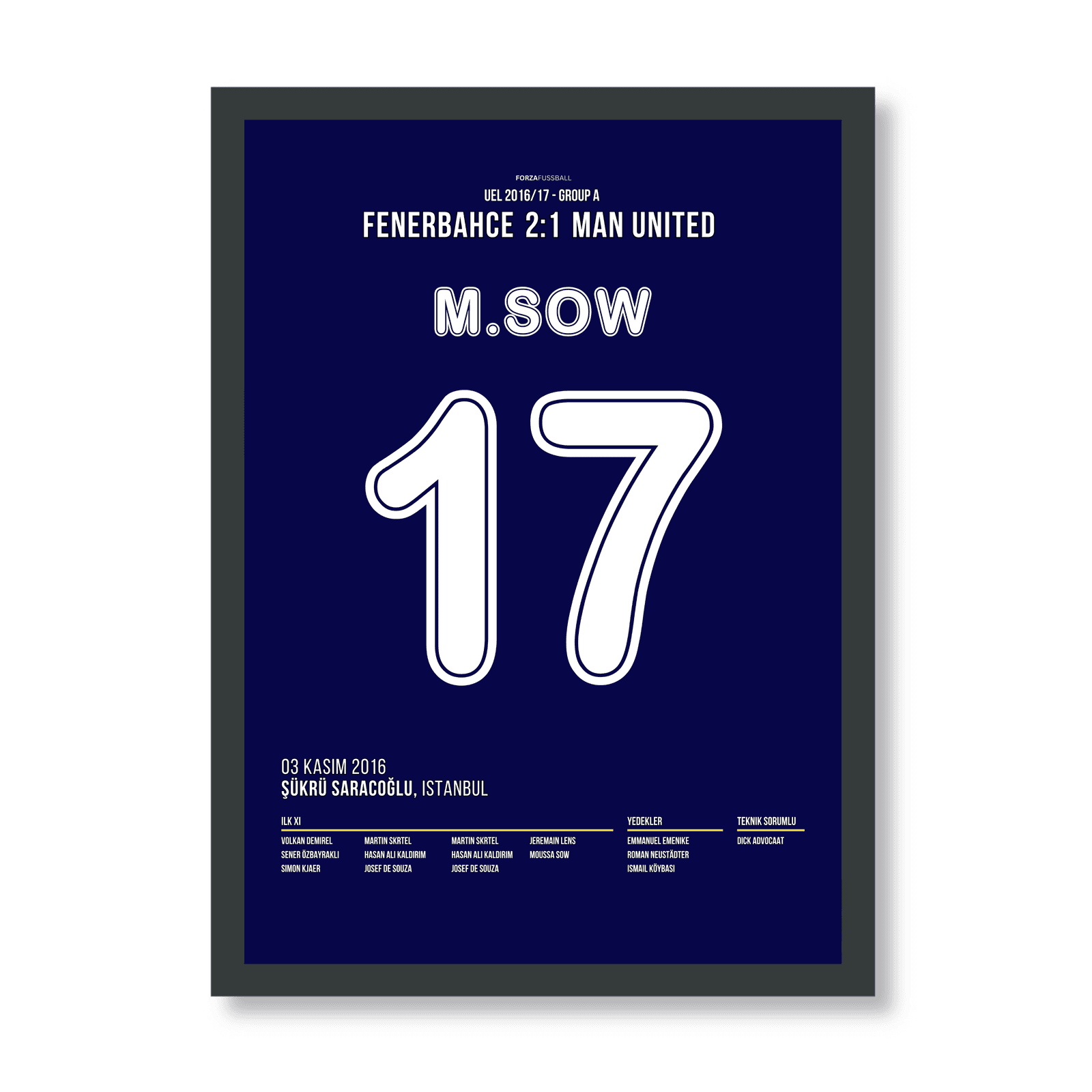 Moussa Sow mit dem Fallrückzieher Tor gegen ManU Fußball Poster mit Rahmen