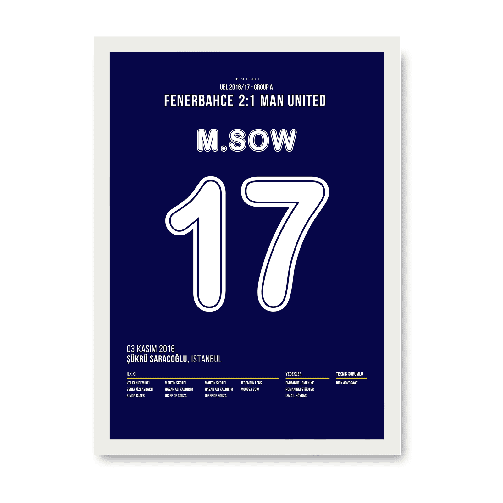 Moussa Sow mit dem Fallrückzieher Tor gegen ManU Fußball Poster mit Rahmen