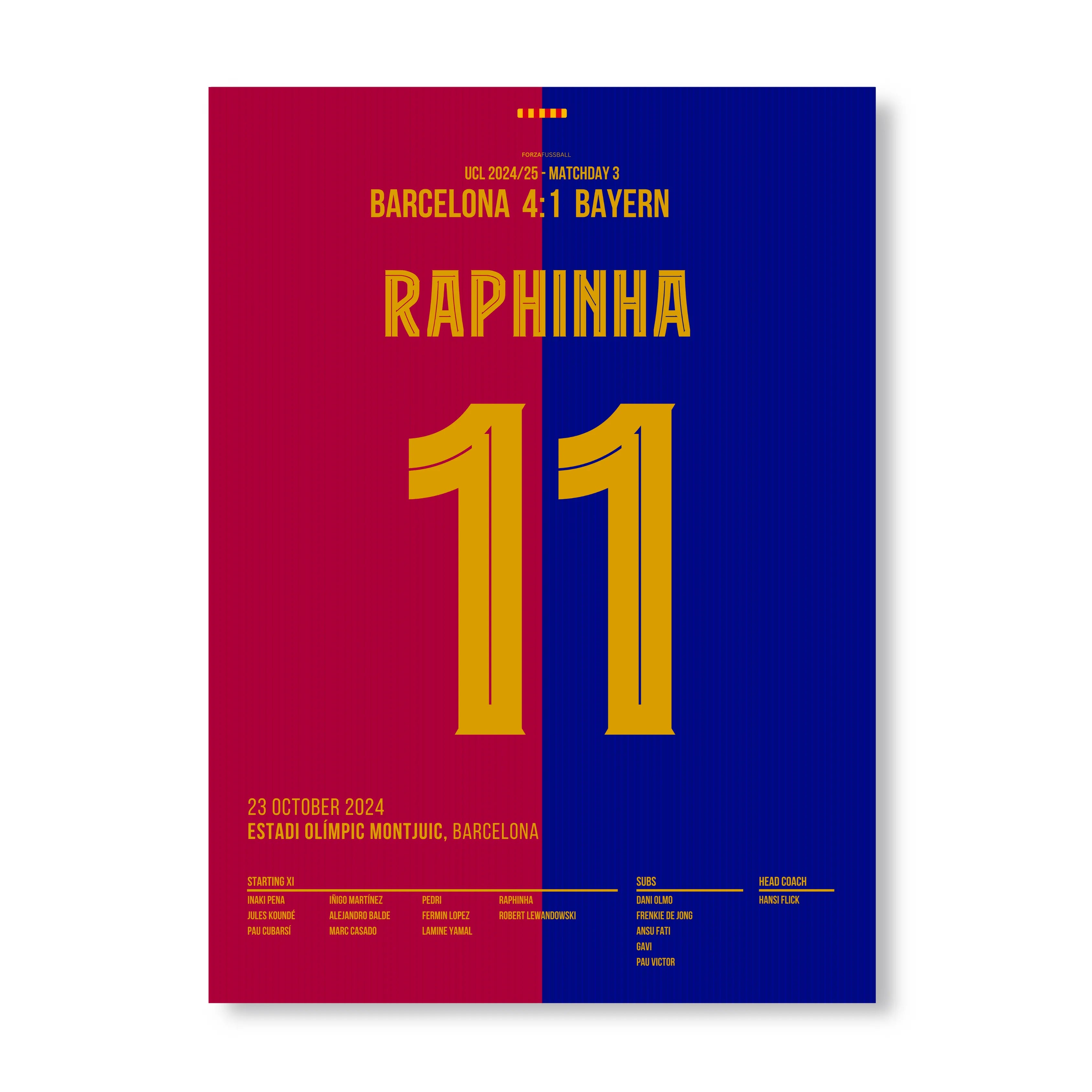 Raphinha schnürt einen Hattrick gegen Bayern Fußball Poster mit Rahmen