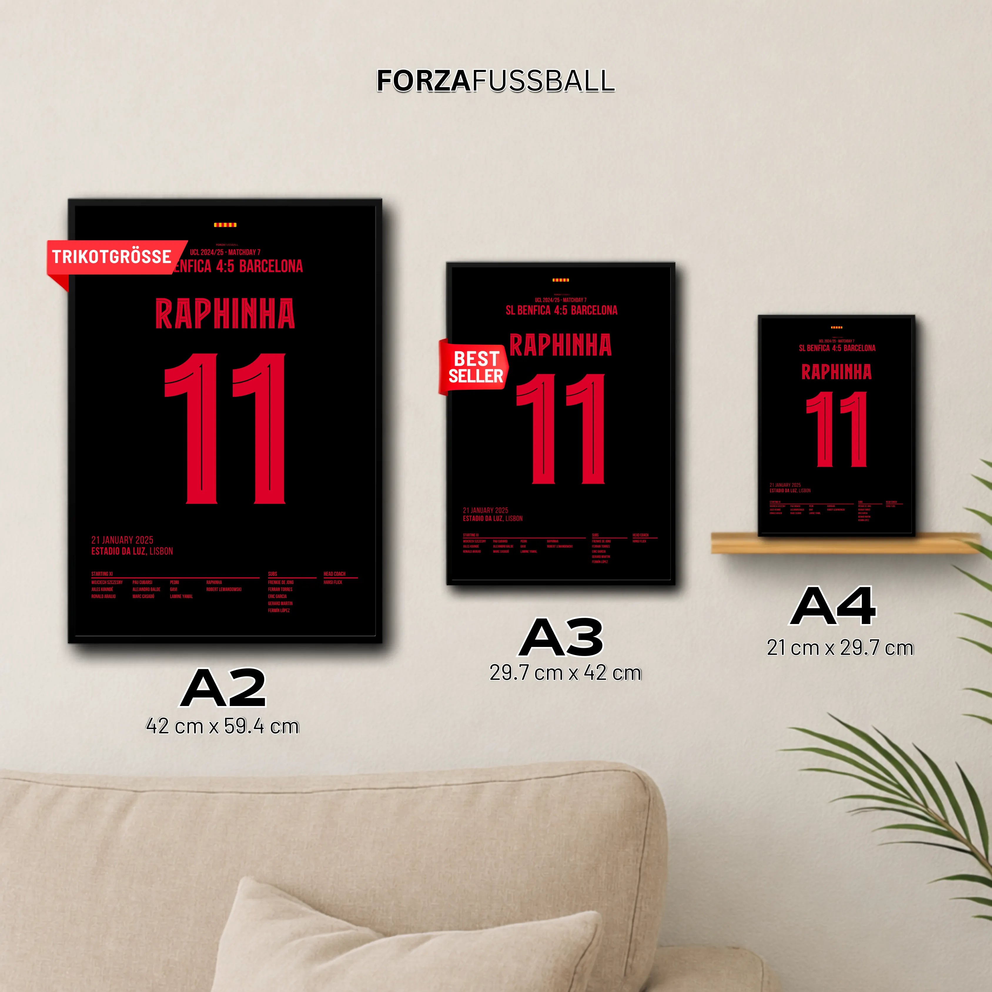 Raphinha knipst Benfica in der 96. das Licht aus Fußball Poster mit Rahmen
