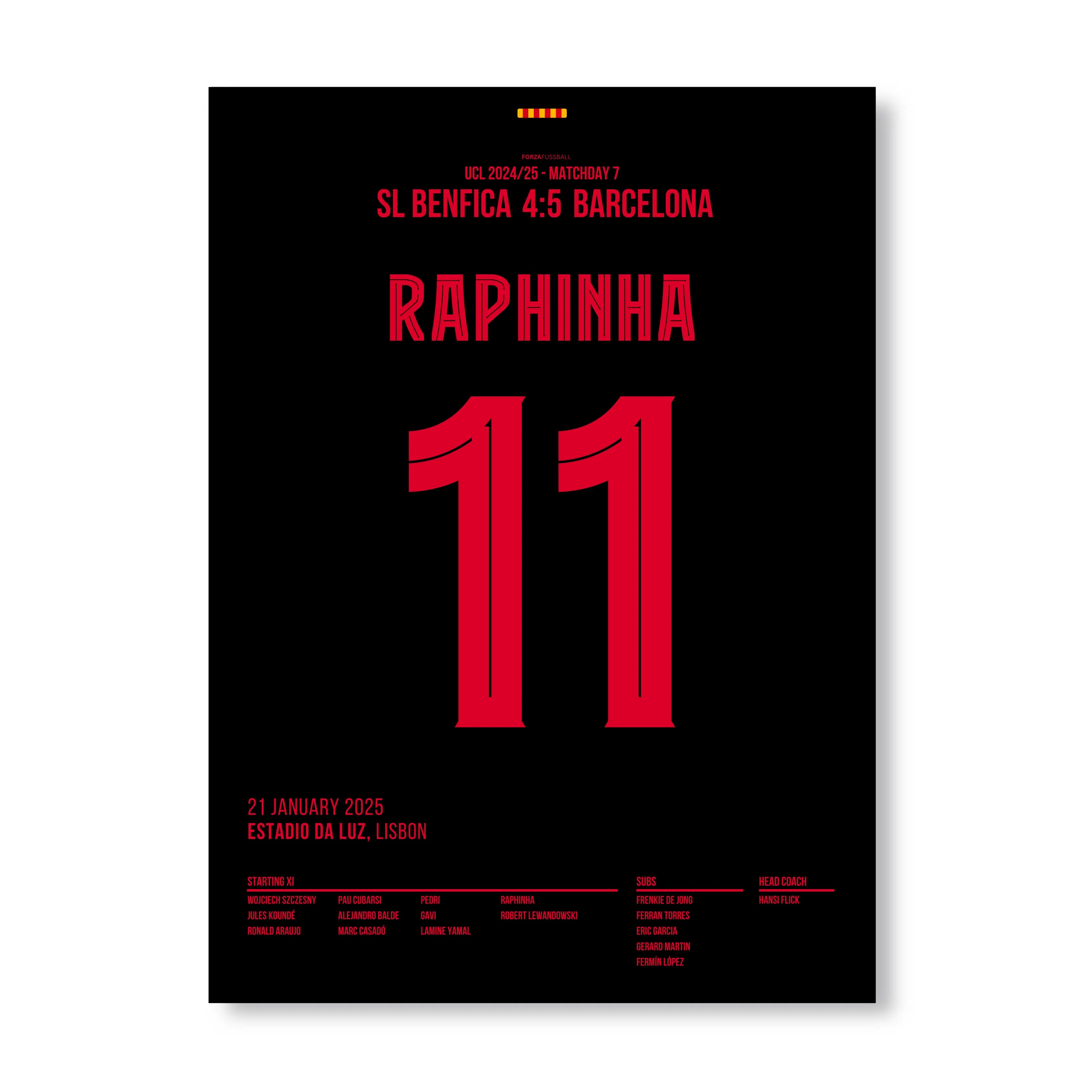 Raphinha knipst Benfica in der 96. das Licht aus Fußball Poster mit Rahmen