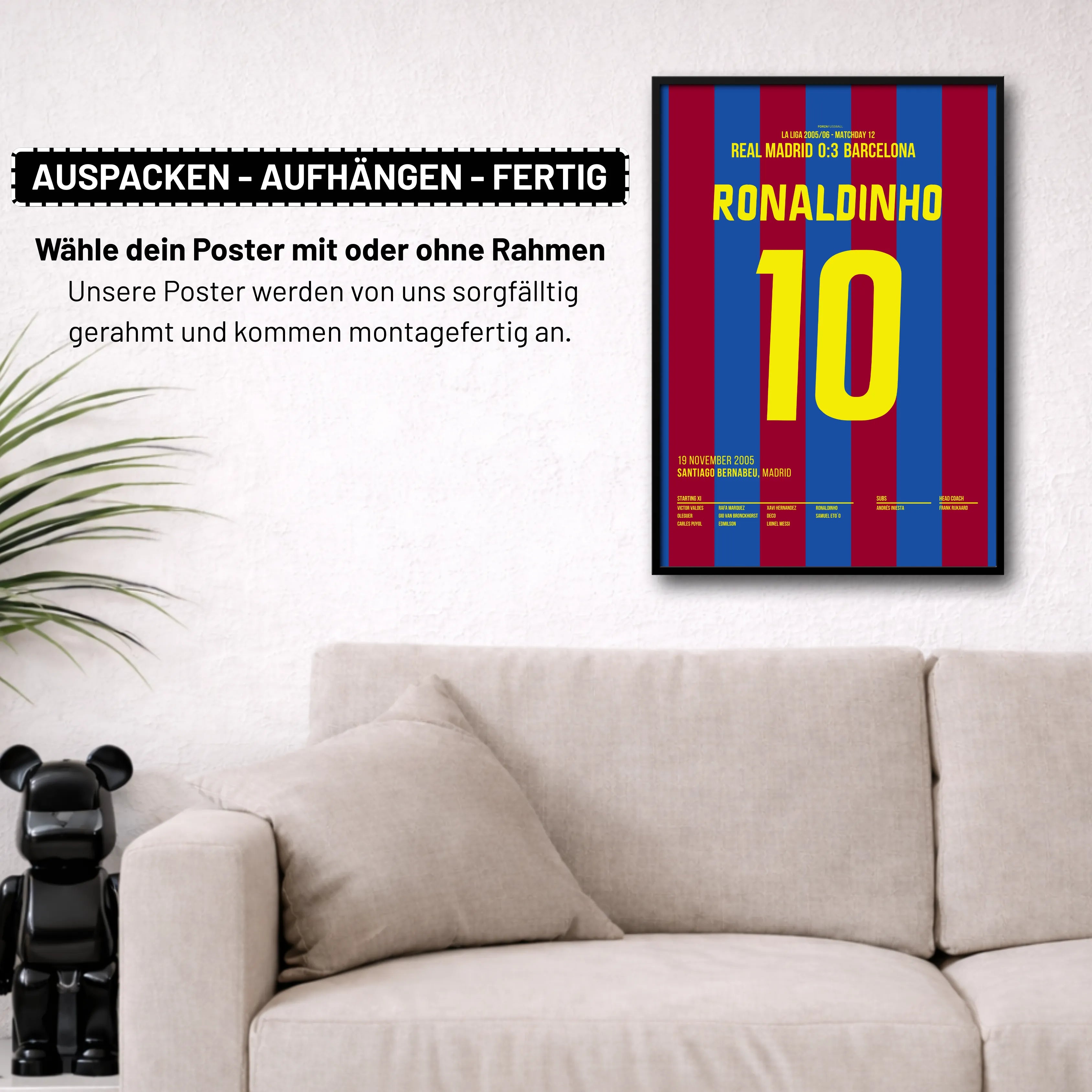 Ronaldinho bekommt Standing Ovations im Bernabeu Fußball Poster mit Rahmen