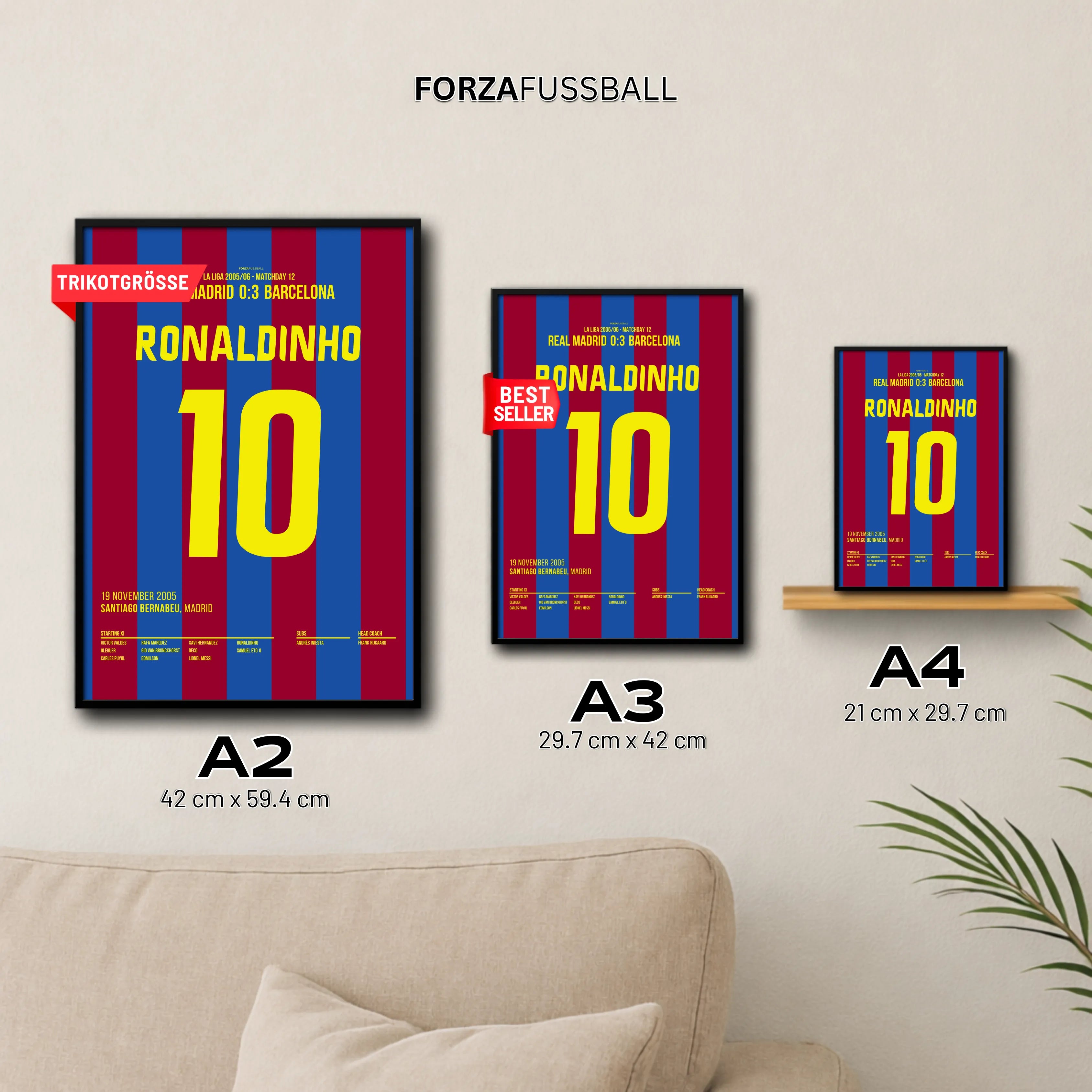 Ronaldinho bekommt Standing Ovations im Bernabeu Fußball Poster mit Rahmen