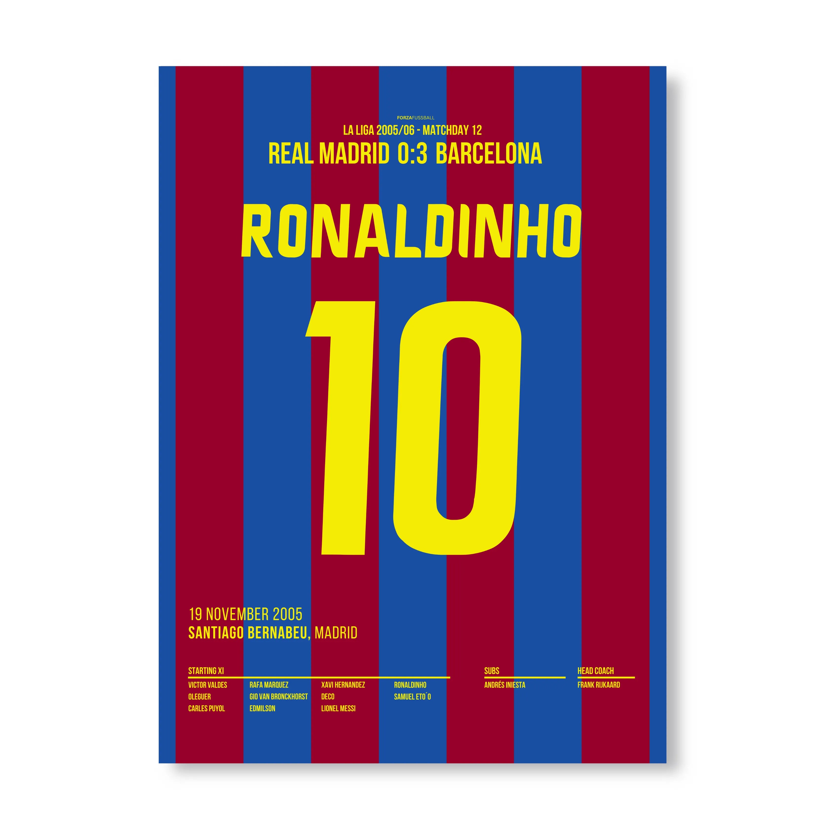 Ronaldinho bekommt Standing Ovations im Bernabeu Fußball Poster mit Rahmen