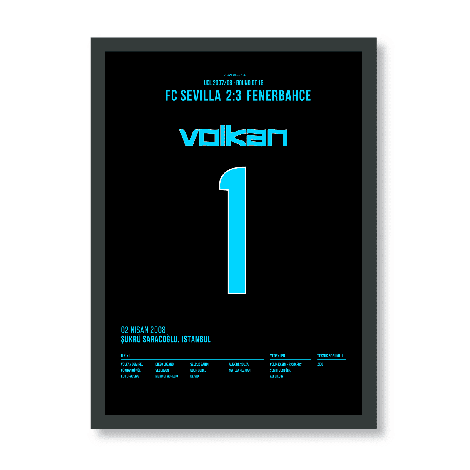 Volkan hält 3 Elfmeter und führt Fener ins CL Viertelfinale 2008 Fußball Poster mit Rahmen