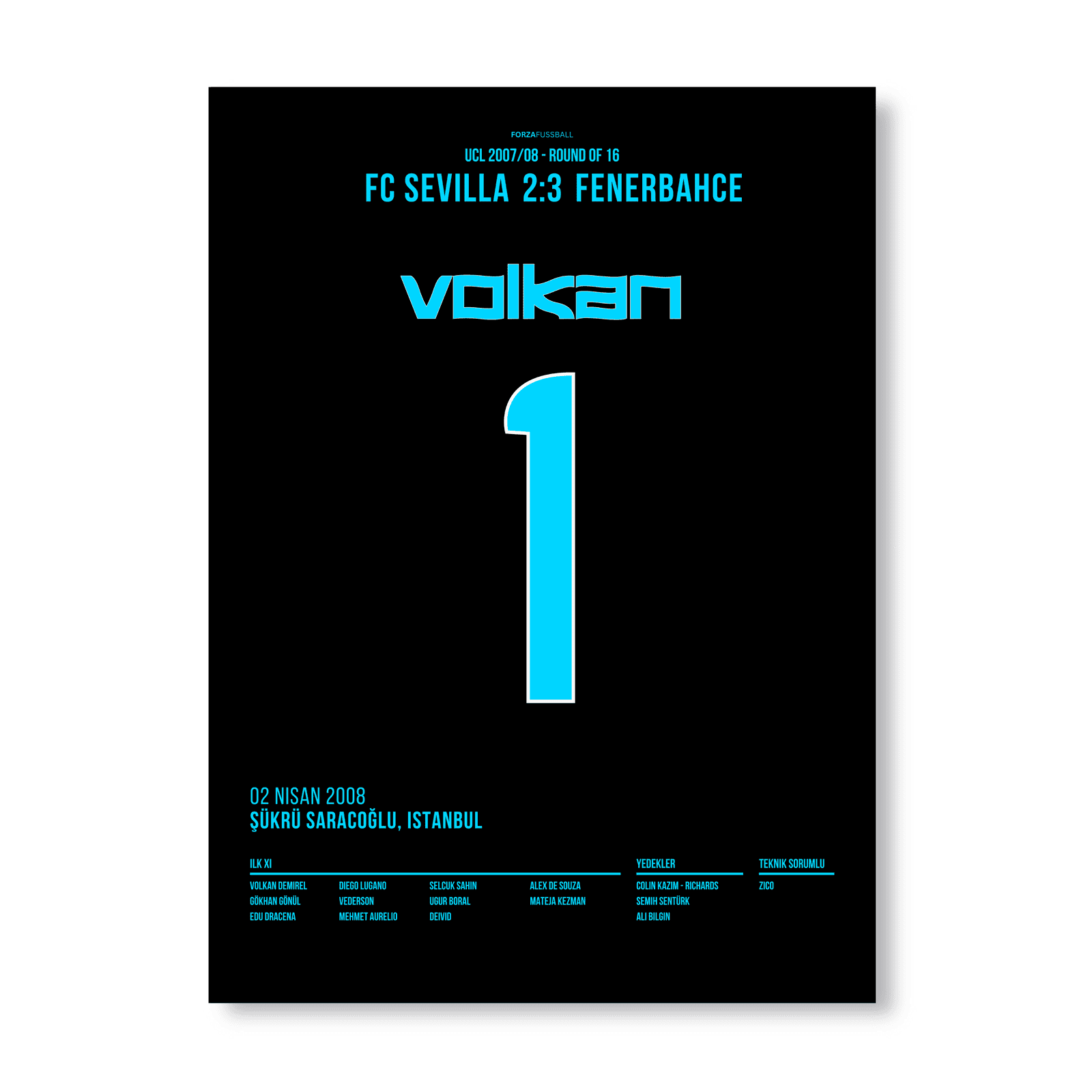 Volkan hält 3 Elfmeter und führt Fener ins CL Viertelfinale 2008 Fußball Poster mit Rahmen