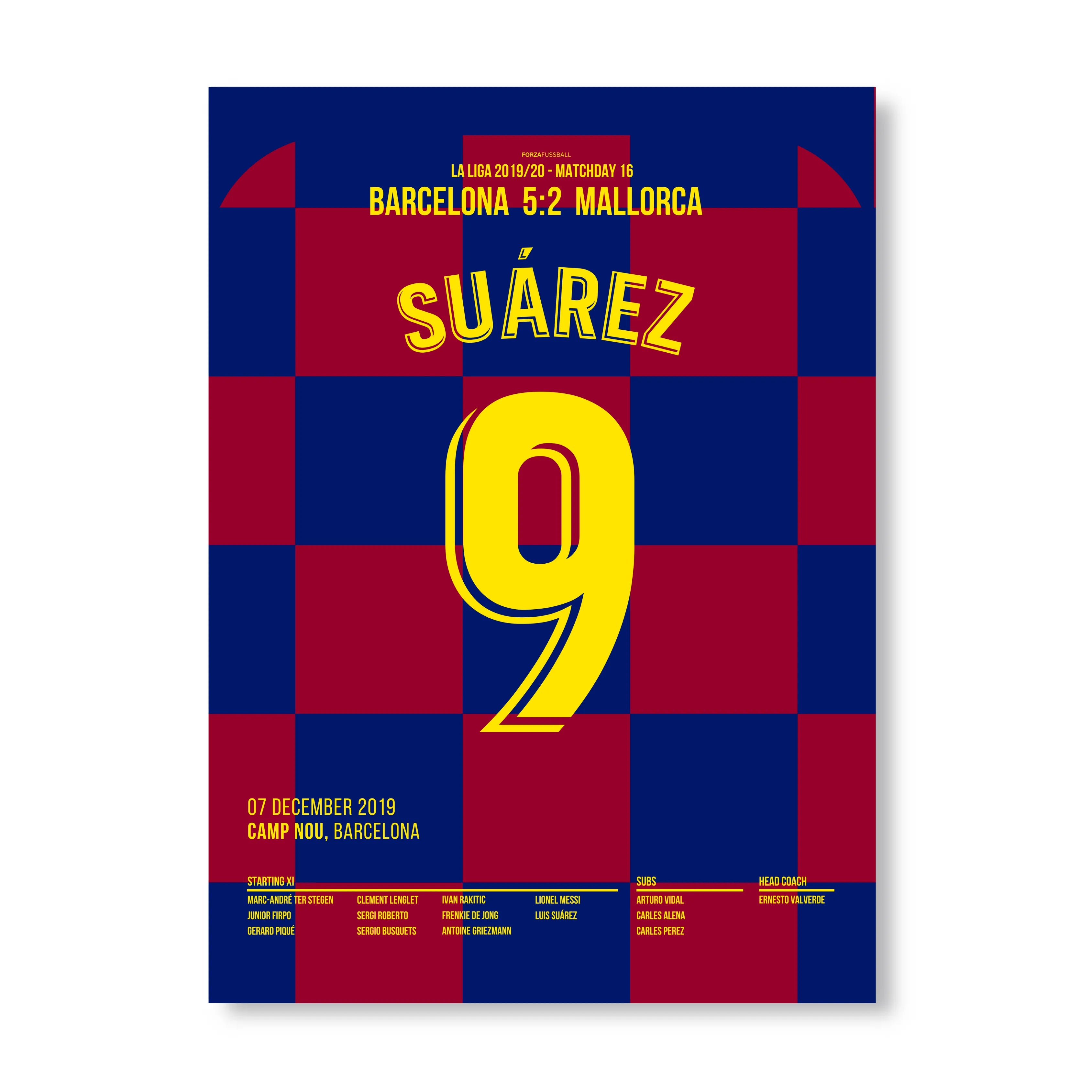 Luis Suárez trifft mit legendärem Hackenlupfer Fußball Poster mit Rahmen