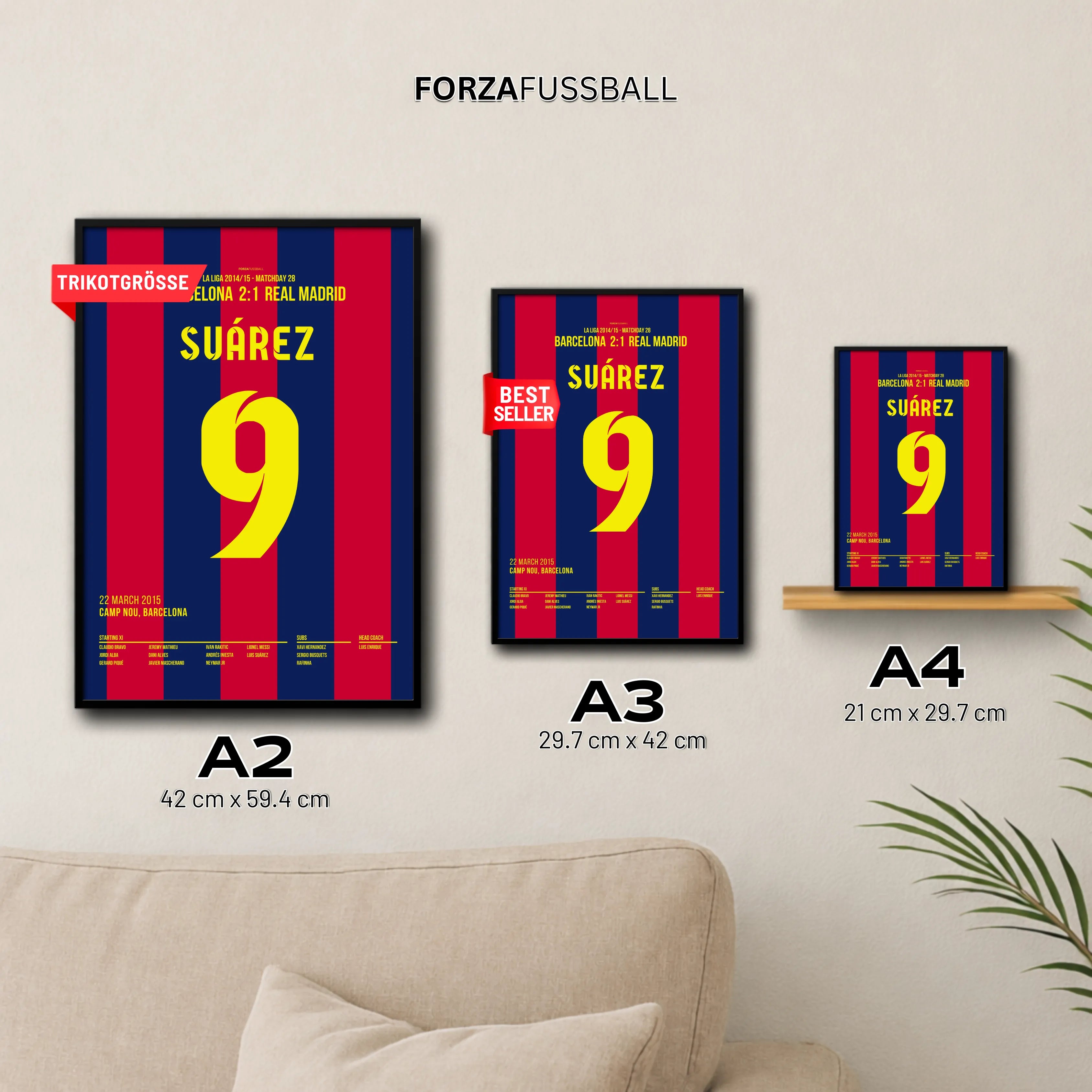 Luis Suarez entscheidet den Clasico und führt Barca zur Meisterschaft 2015 Fußball Poster mit Rahmen