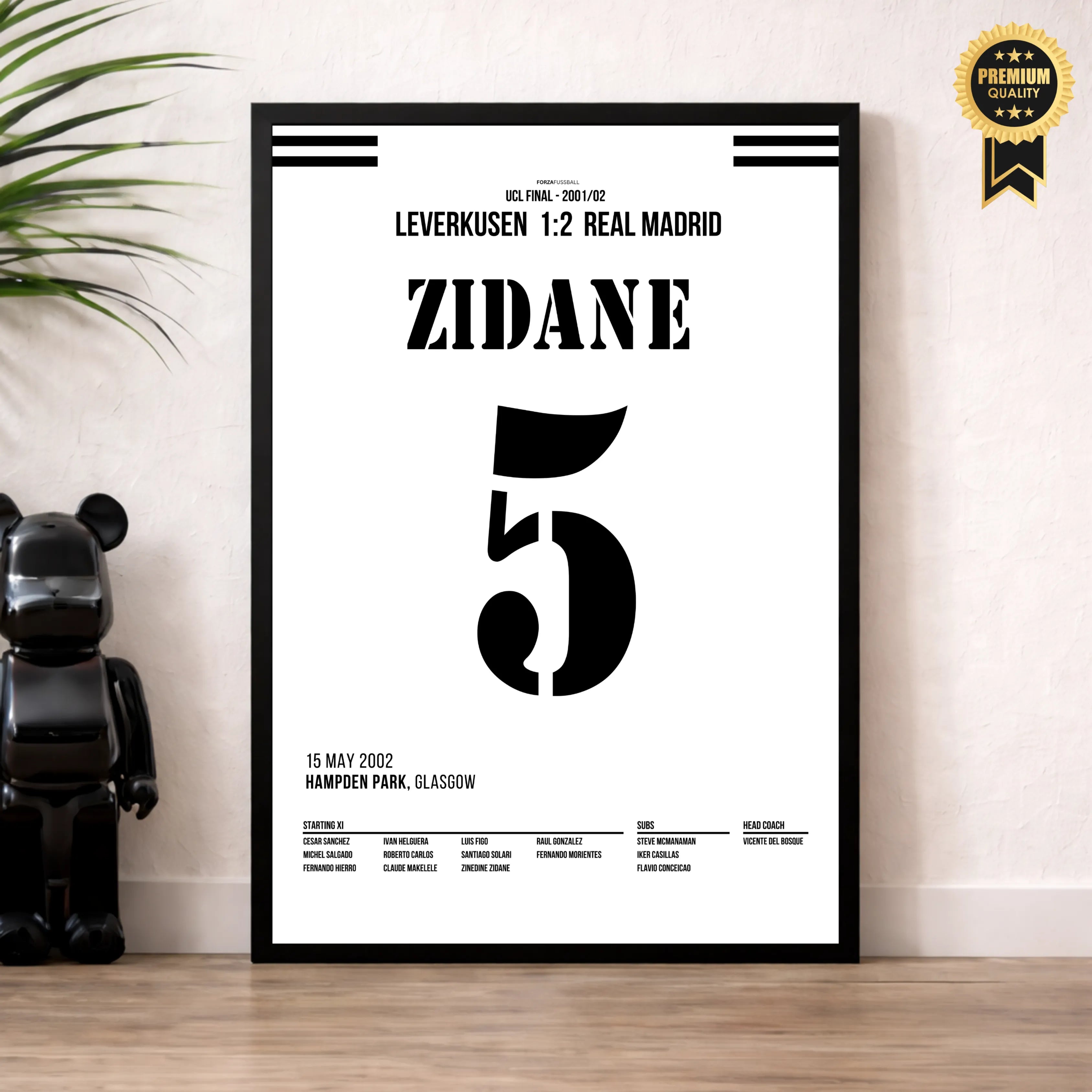 Zidane's Volley Tor zum UCL Sieg vs Leverkusen Fußball Poster mit Rahmen