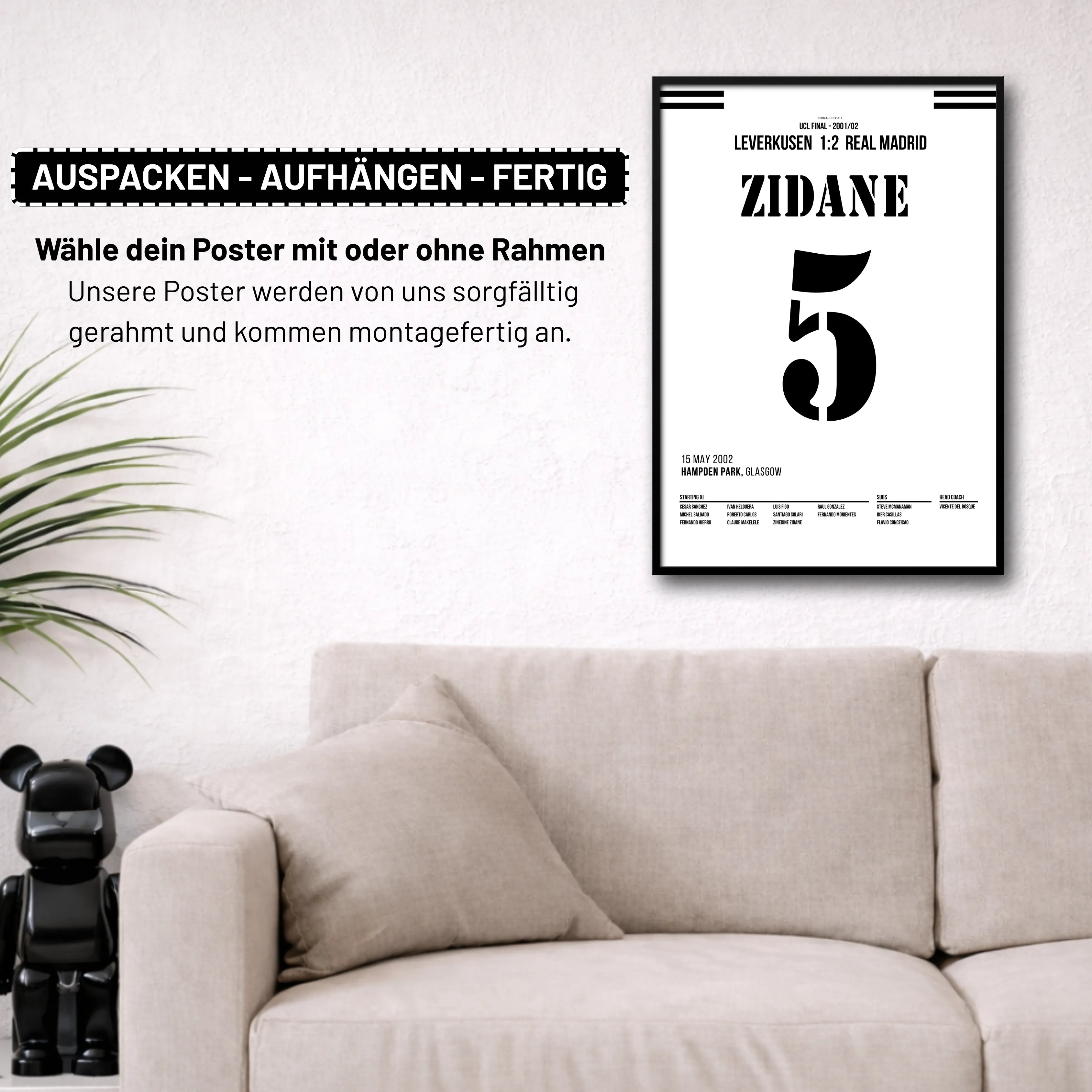 Zidane's Volley Tor zum UCL Sieg vs Leverkusen Fußball Poster mit Rahmen