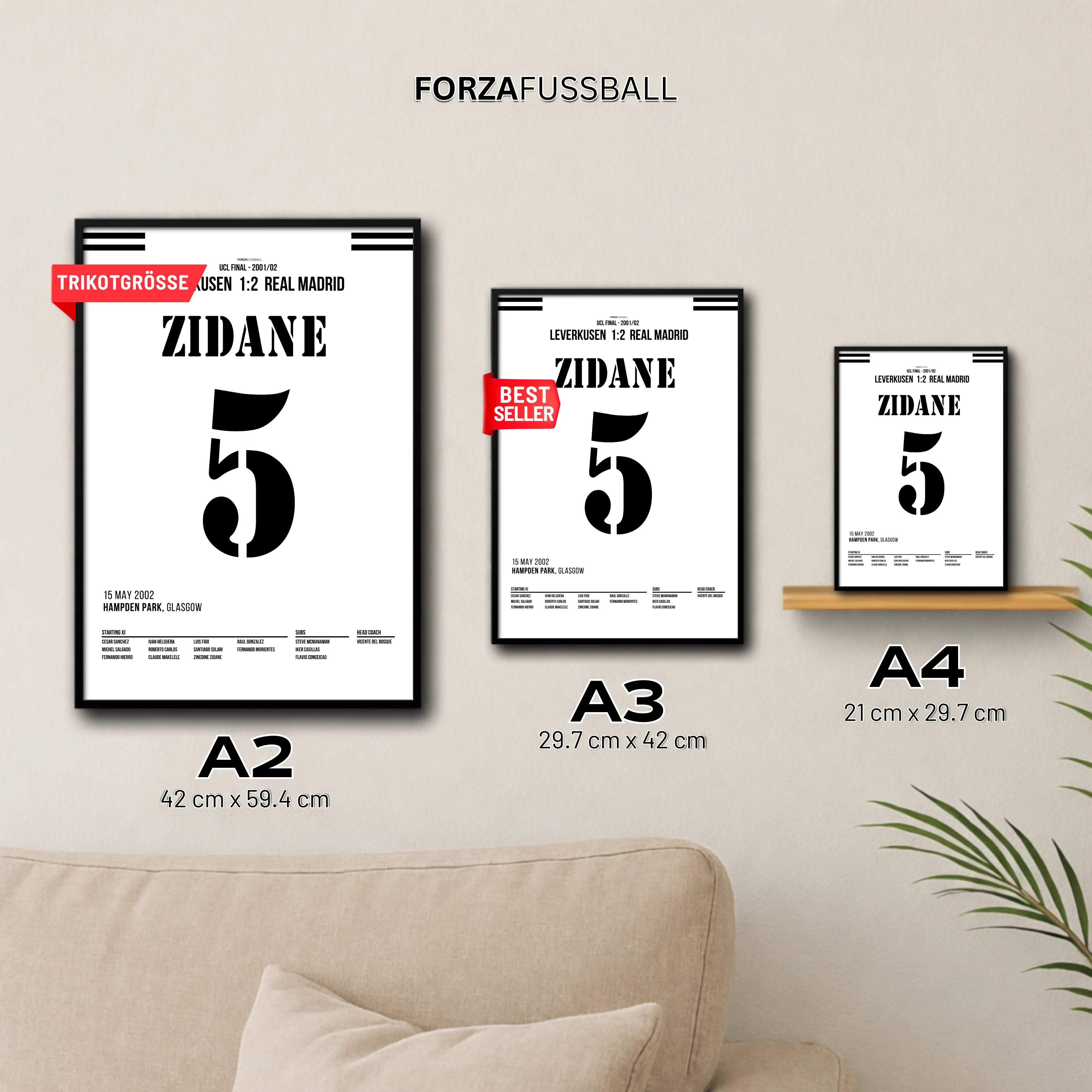 Zidane's Volley Tor zum UCL Sieg vs Leverkusen Fußball Poster mit Rahmen