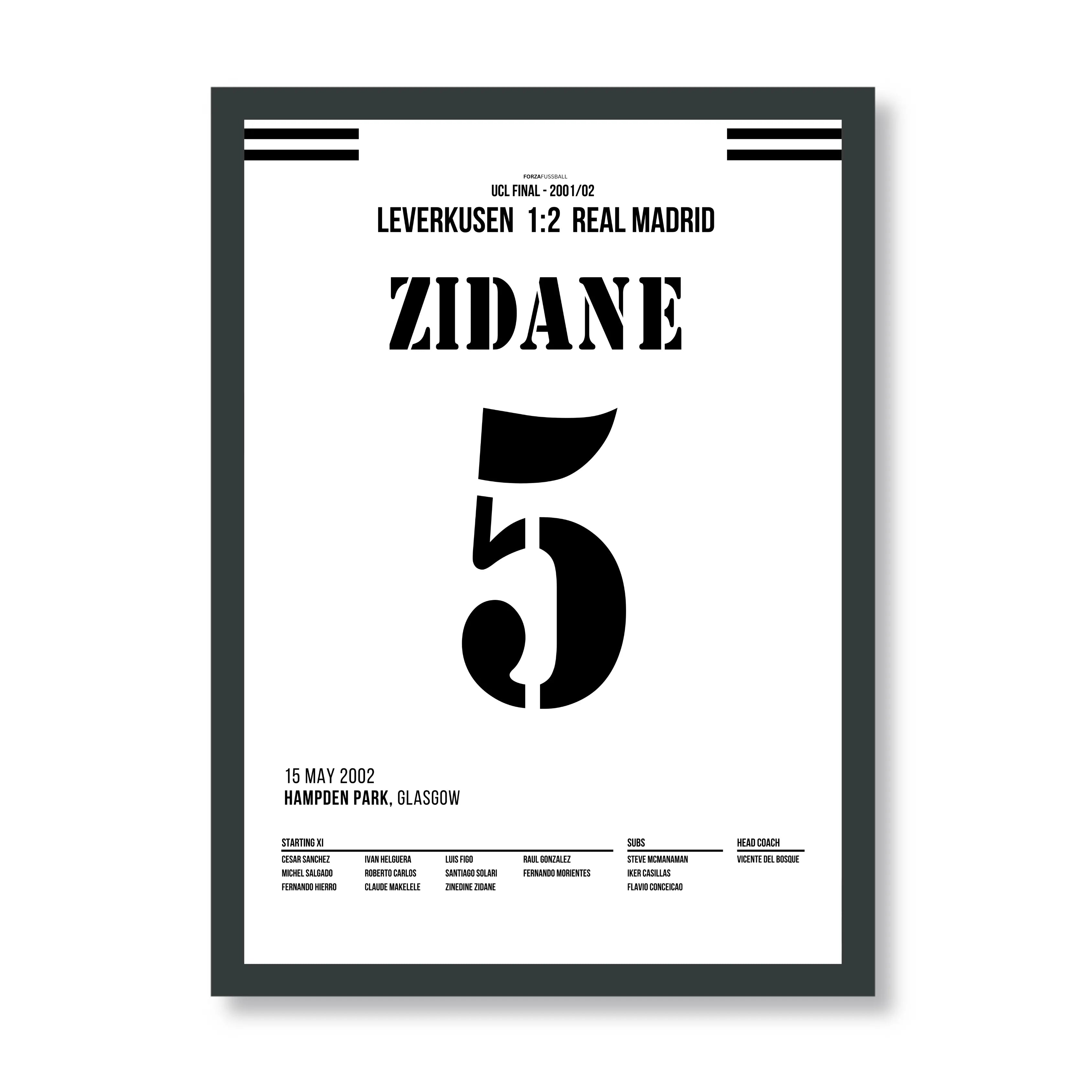Zidane's Volley Tor zum UCL Sieg vs Leverkusen Fußball Poster mit Rahmen