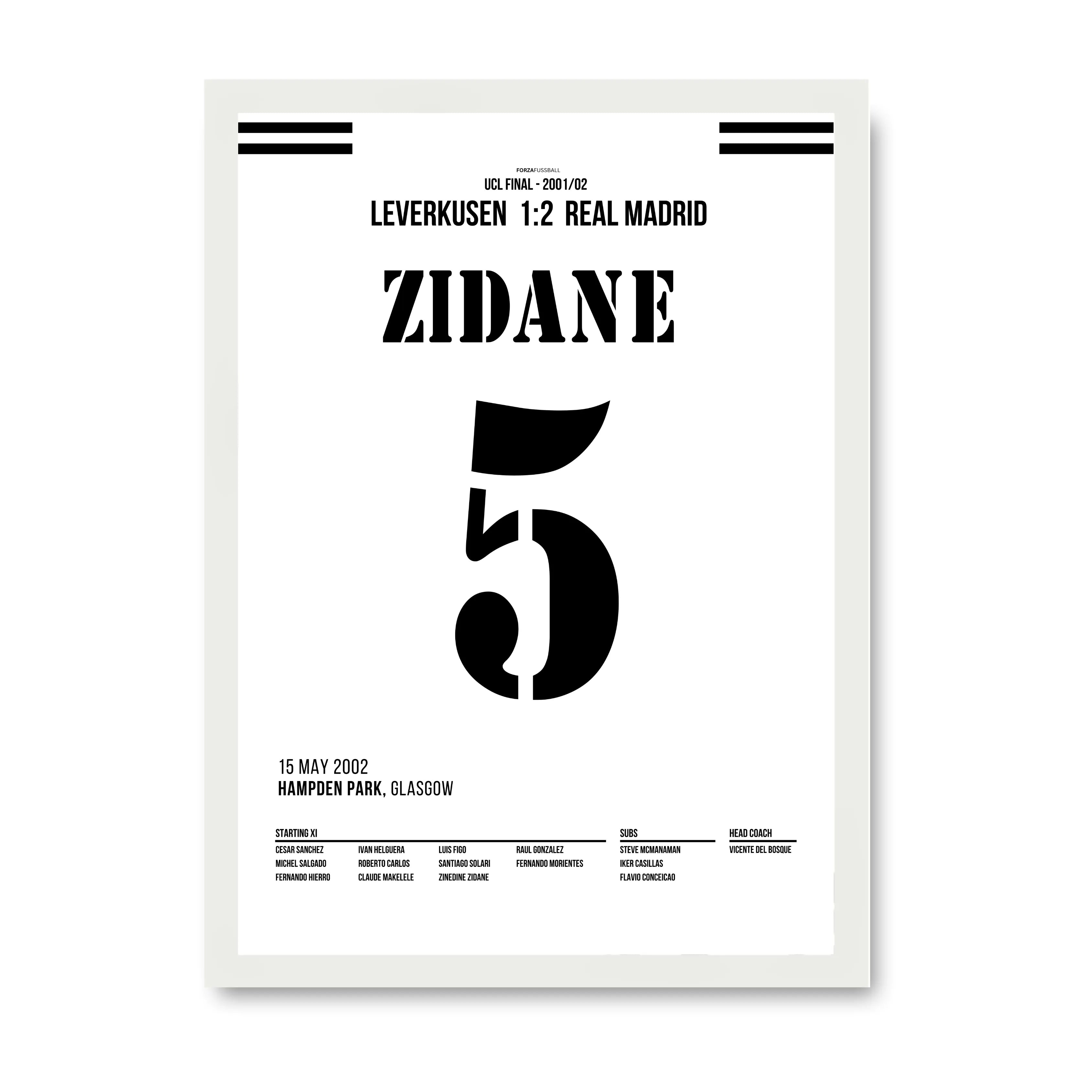Zidane's Volley Tor zum UCL Sieg vs Leverkusen Fußball Poster mit Rahmen