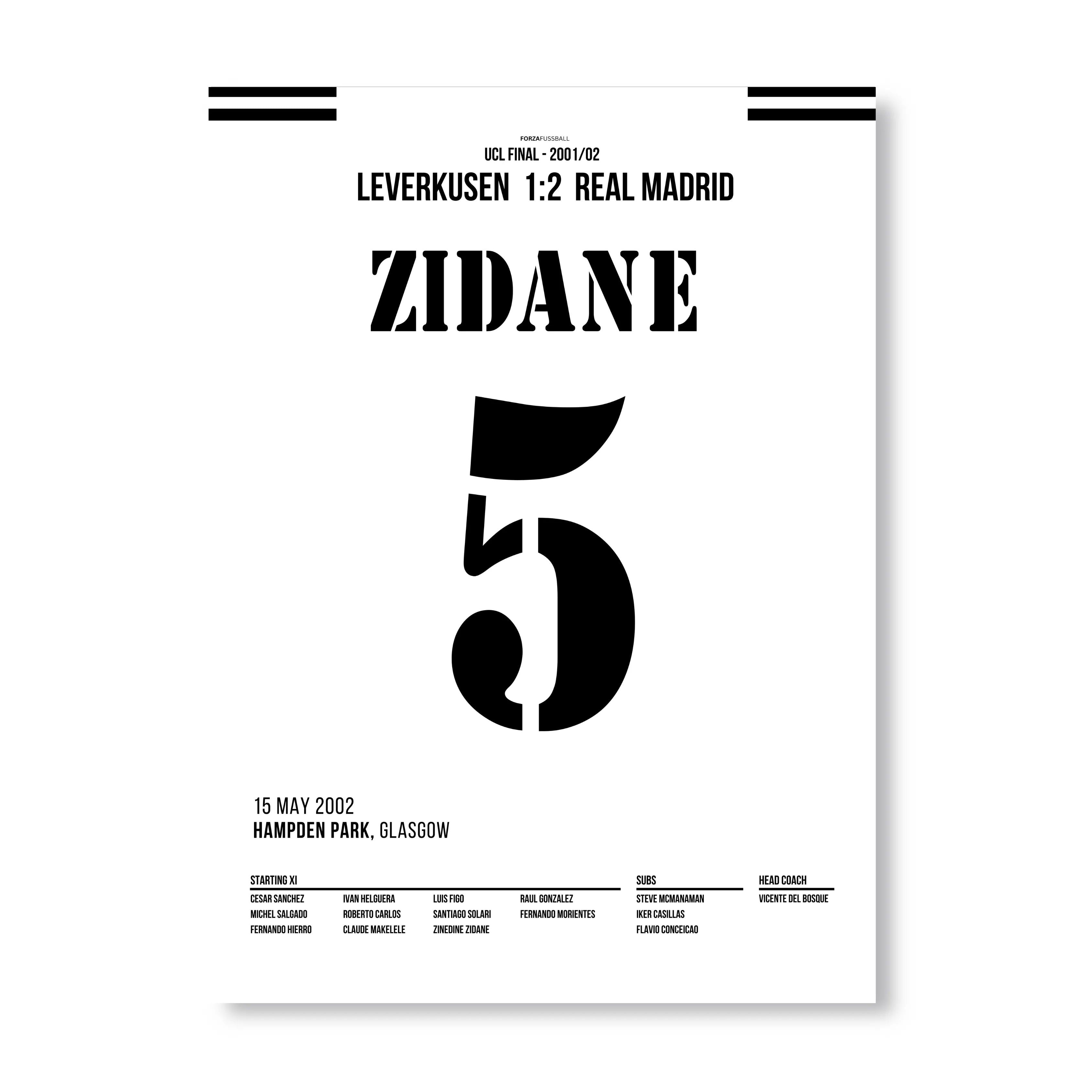 Zidane's Volley Tor zum UCL Sieg vs Leverkusen Fußball Poster mit Rahmen